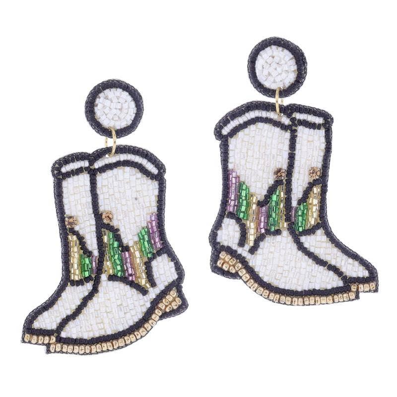 Jane Marie - Beaded Mardi Gras Boots Earrings