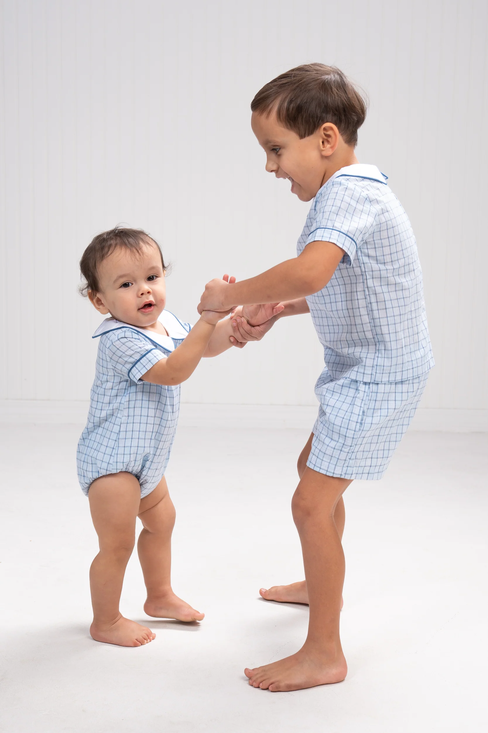 John Blue & Navy Plaid Short Set - Image 3