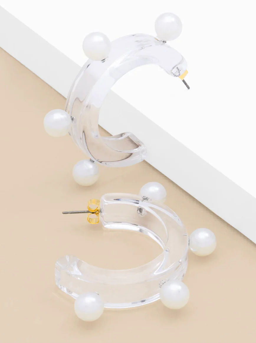 Juliette Clear Pearl Hoop Earrings