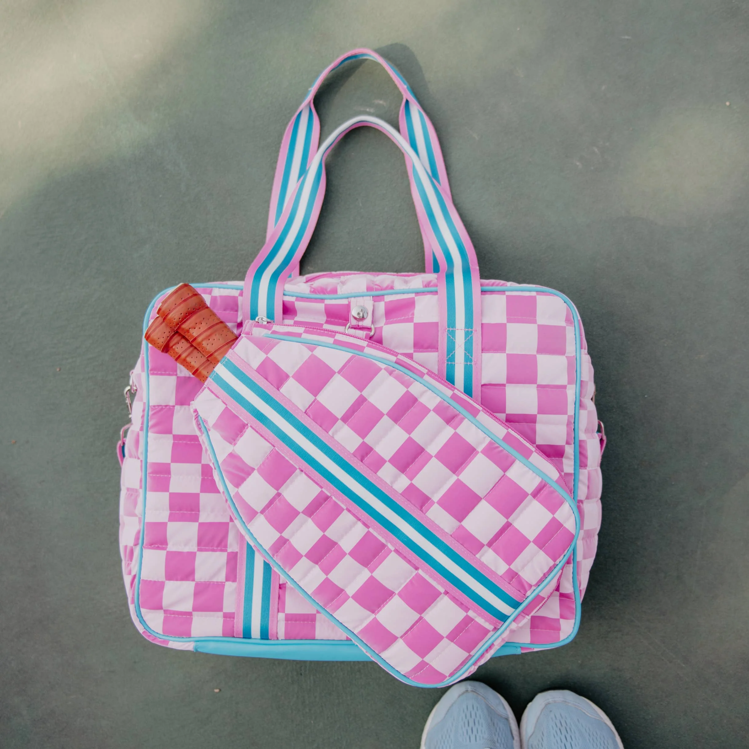Katydid - Pink Checkerprint Pickleball Sling Bag: Hot Pink - Image 2