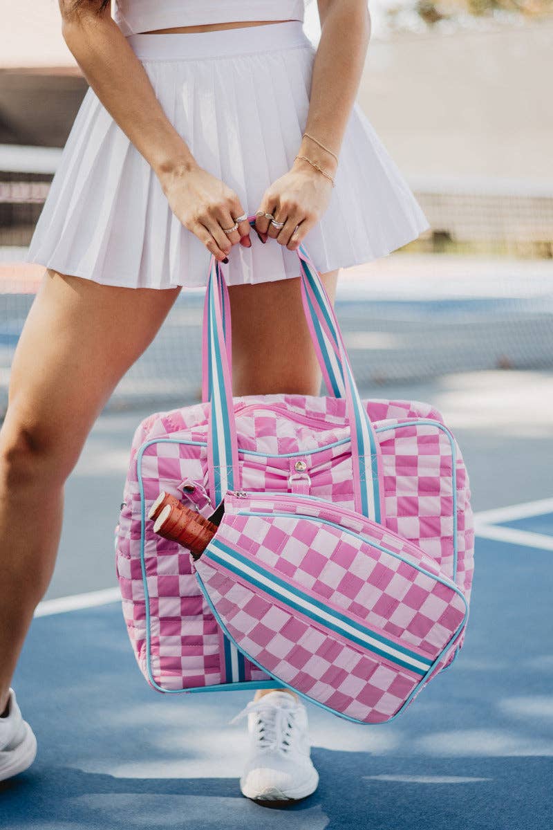 Katydid - Pink Checkerprint Pickleball Sling Bag: Hot Pink - Image 3