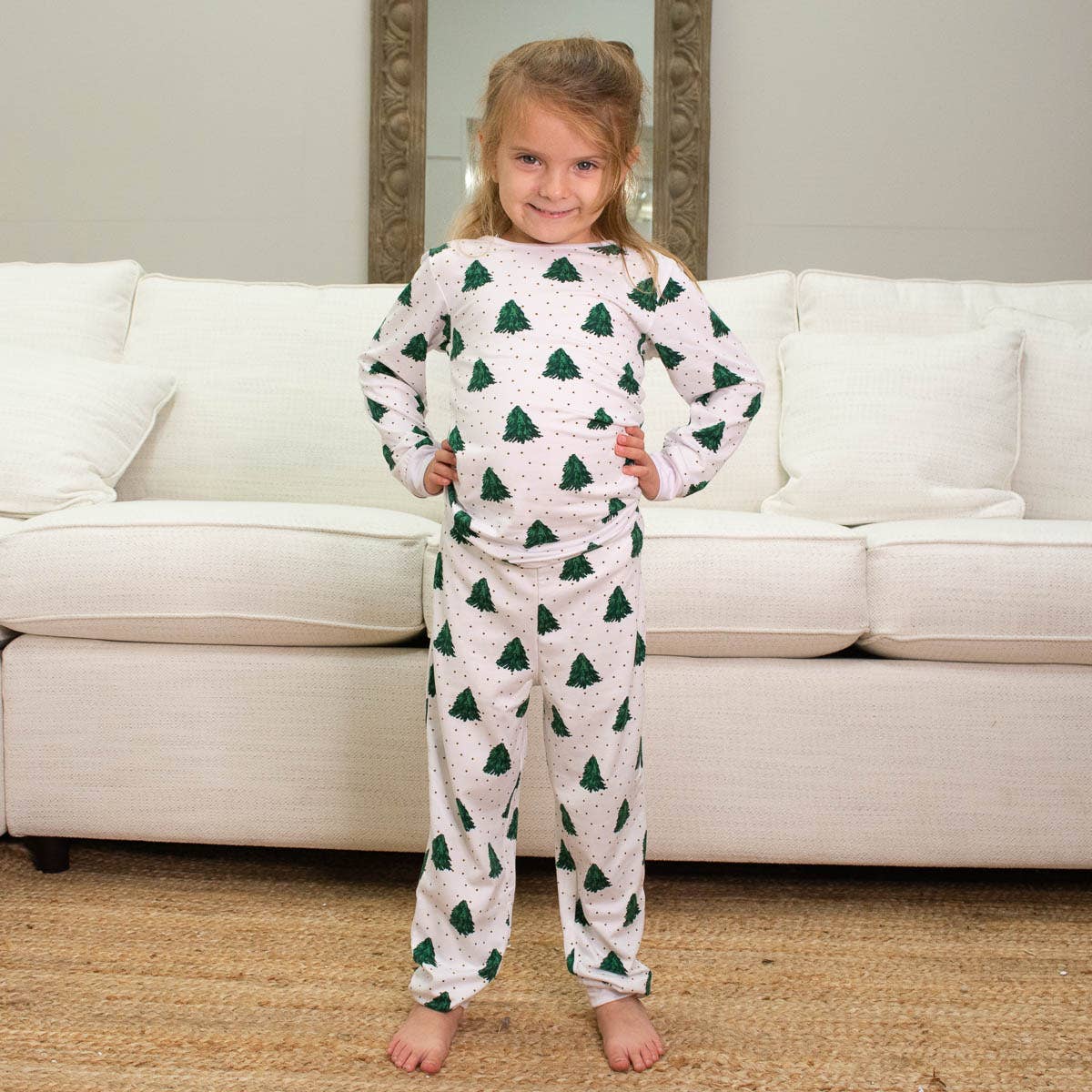 Kid's Noble Fir Long Sleeve Pajamas    White/Dark Green/Gold  2T