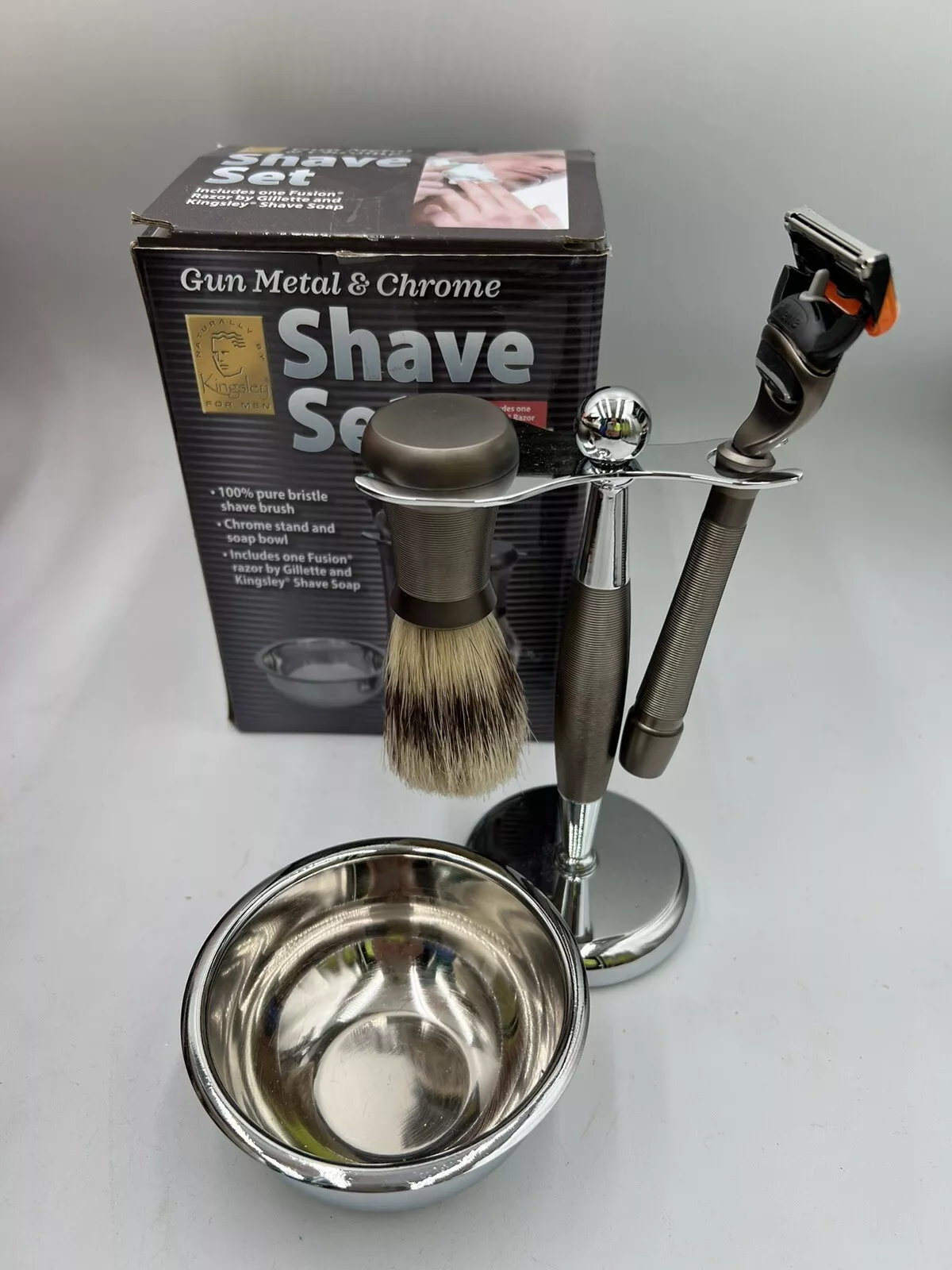 Kingsley Gun Metal And Chrome 5-Piece Shave Set