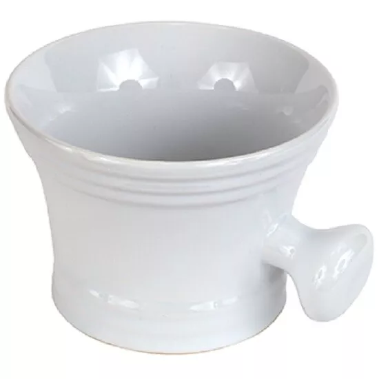 Kingsley Men's White Shaving Bowl Mug, Handled CERAMIC PORCELAIN SHAVE MUG BOWL