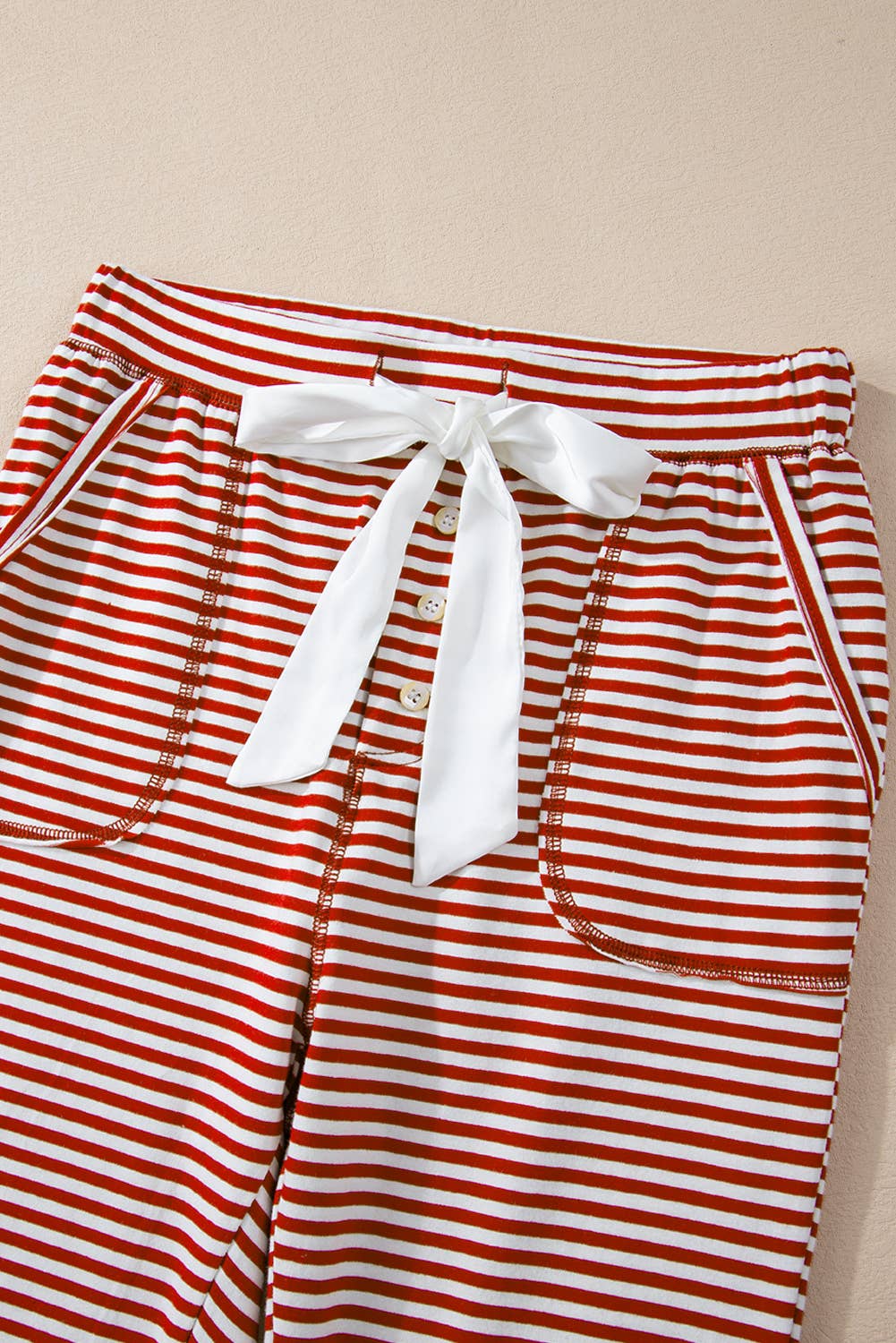 LA Society - Stripe Button V Neck and Pants Lounge Set: Red L - Image 6