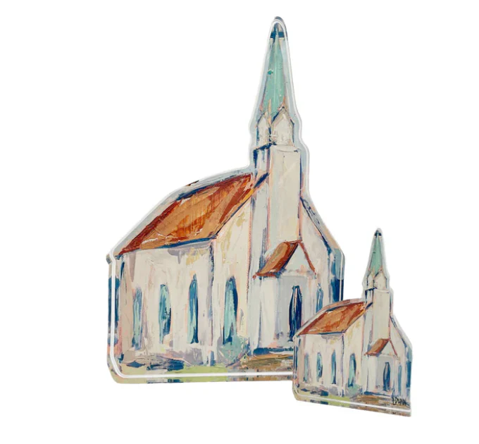 Large Church with Red Roof Acrylic Block Bitty