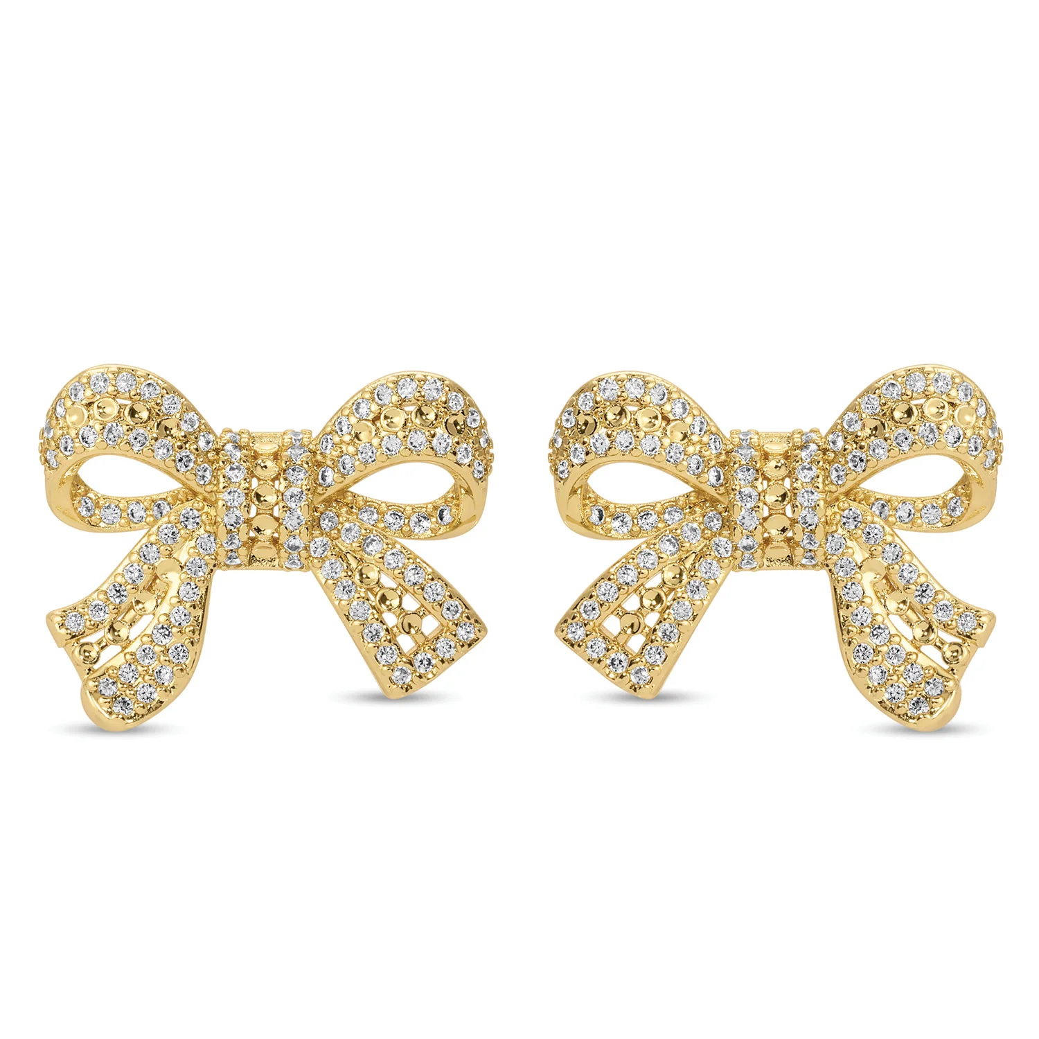 Large Pave Bow Stud Earrings Gold