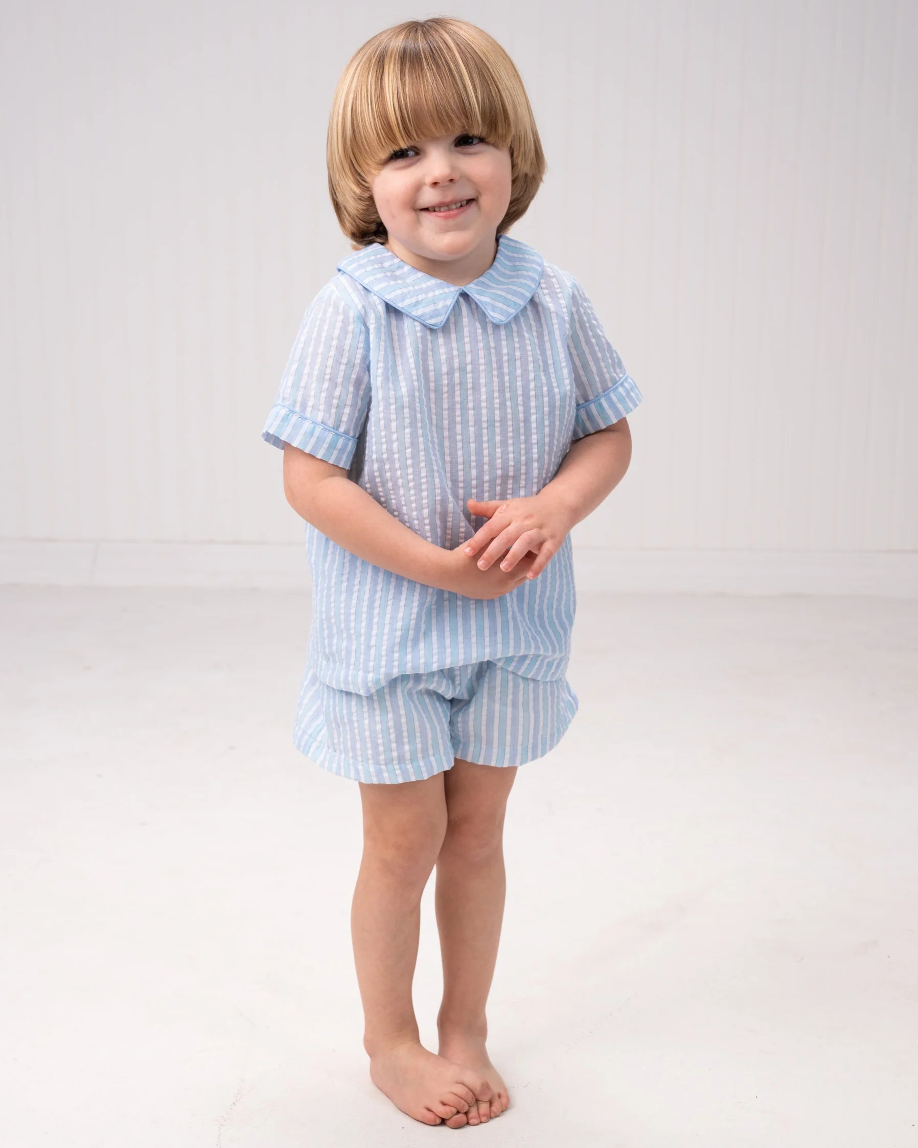 Liam Blue & Green Stripe Short Set - Image 3