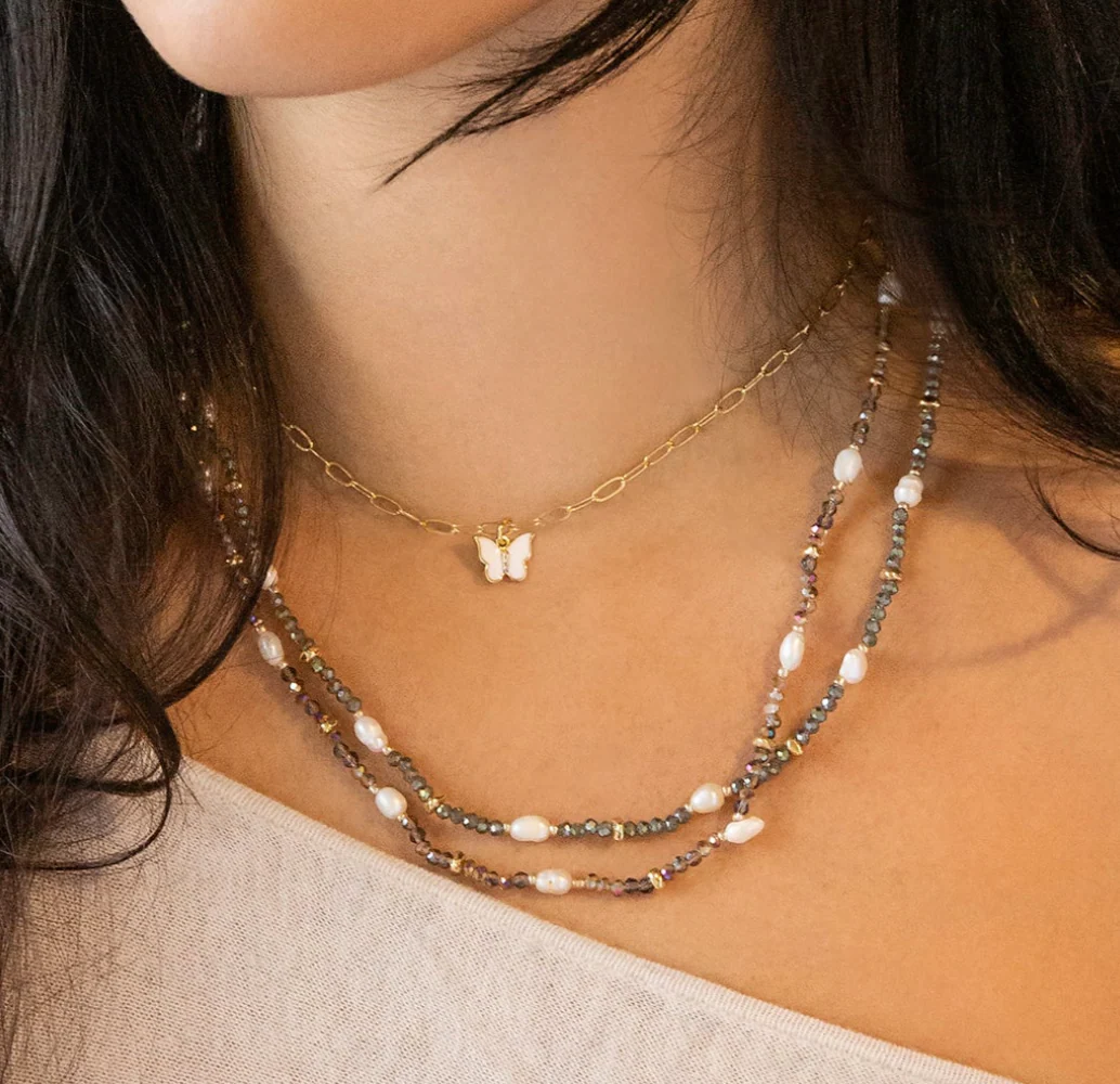 Link Necklace with White Enamel Butterfly charm - Image 2
