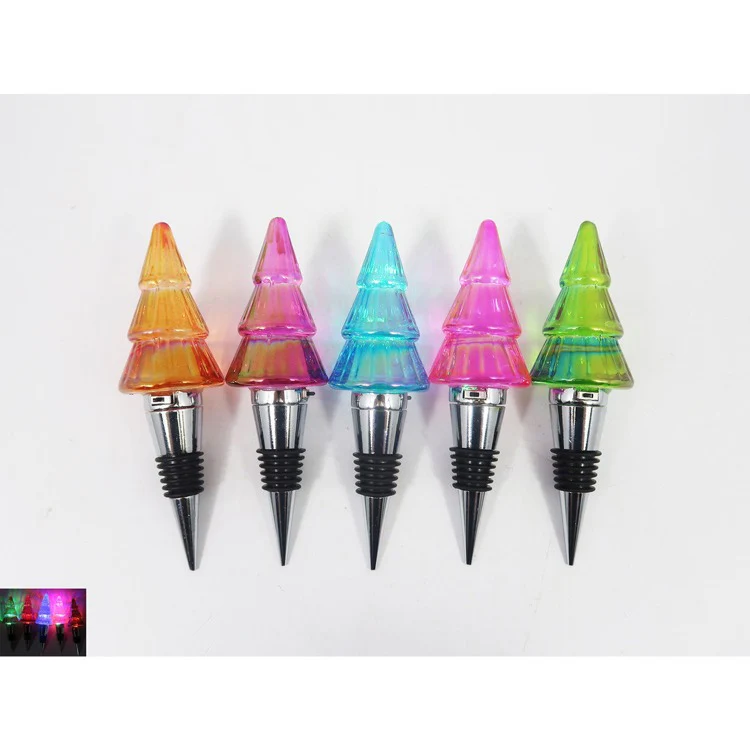Lit Tree Shape Bottle Stopper,3-LR44 Batteries Incl, Glass/Metal, 6"