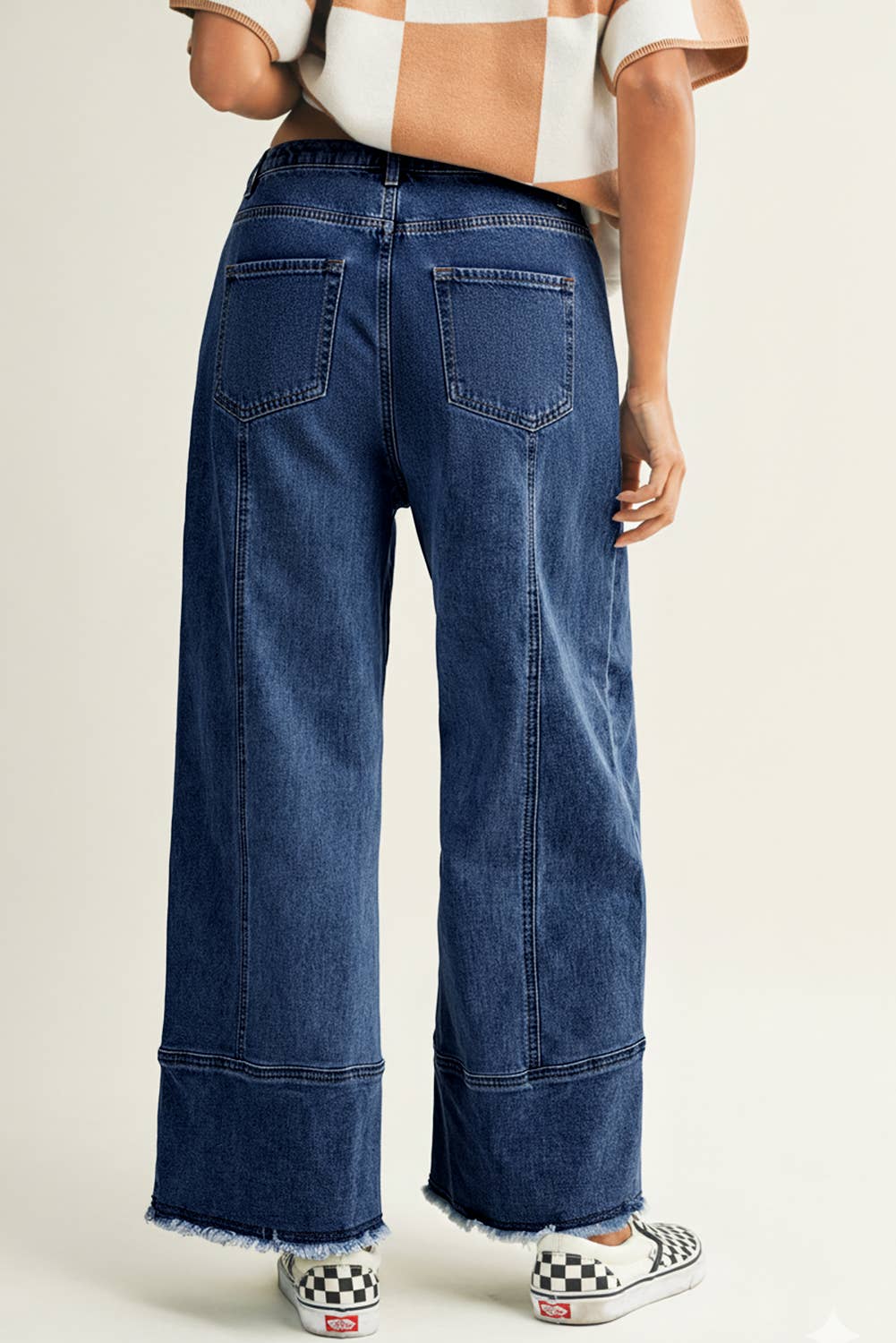 Drawstring Seam Detail Raw Hem Wide Leg Denim Pants: Beau Blue / 14 - Image 11
