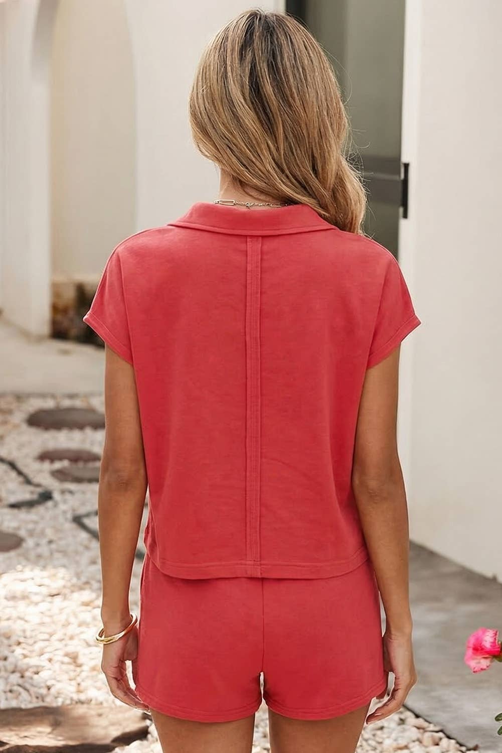 Loose Polo Tee Elastic Waist 2pcs Short Set|S-4X: Racing Red / M - Image 17