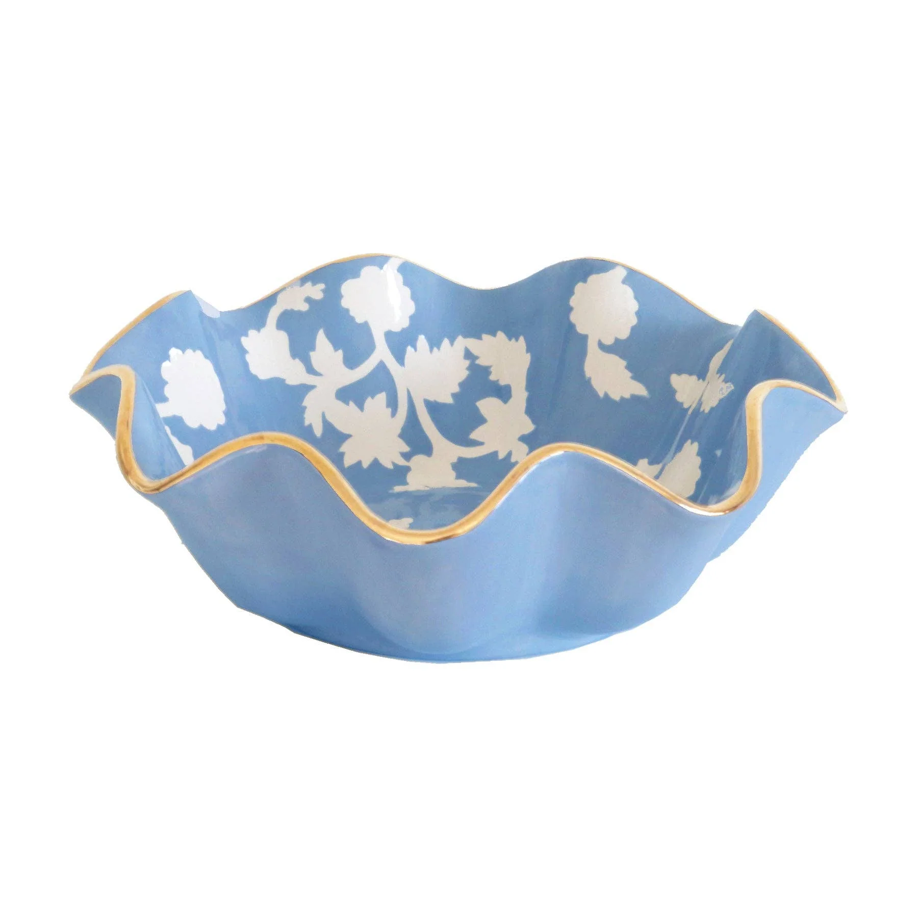 Lo Home by Lauren Haskell Designs - Chinoiserie Dreams Scalloped Bowls with 22K Gold Accent: French Blue / Large - Image 15