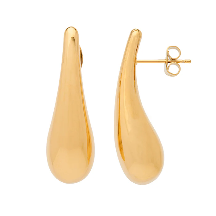 Long Tear Drop Gold Earring