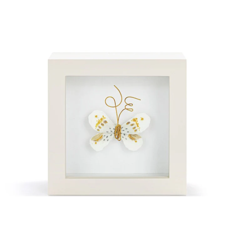Love From Above White & Gold Butterfly Shadow Box - 4in
