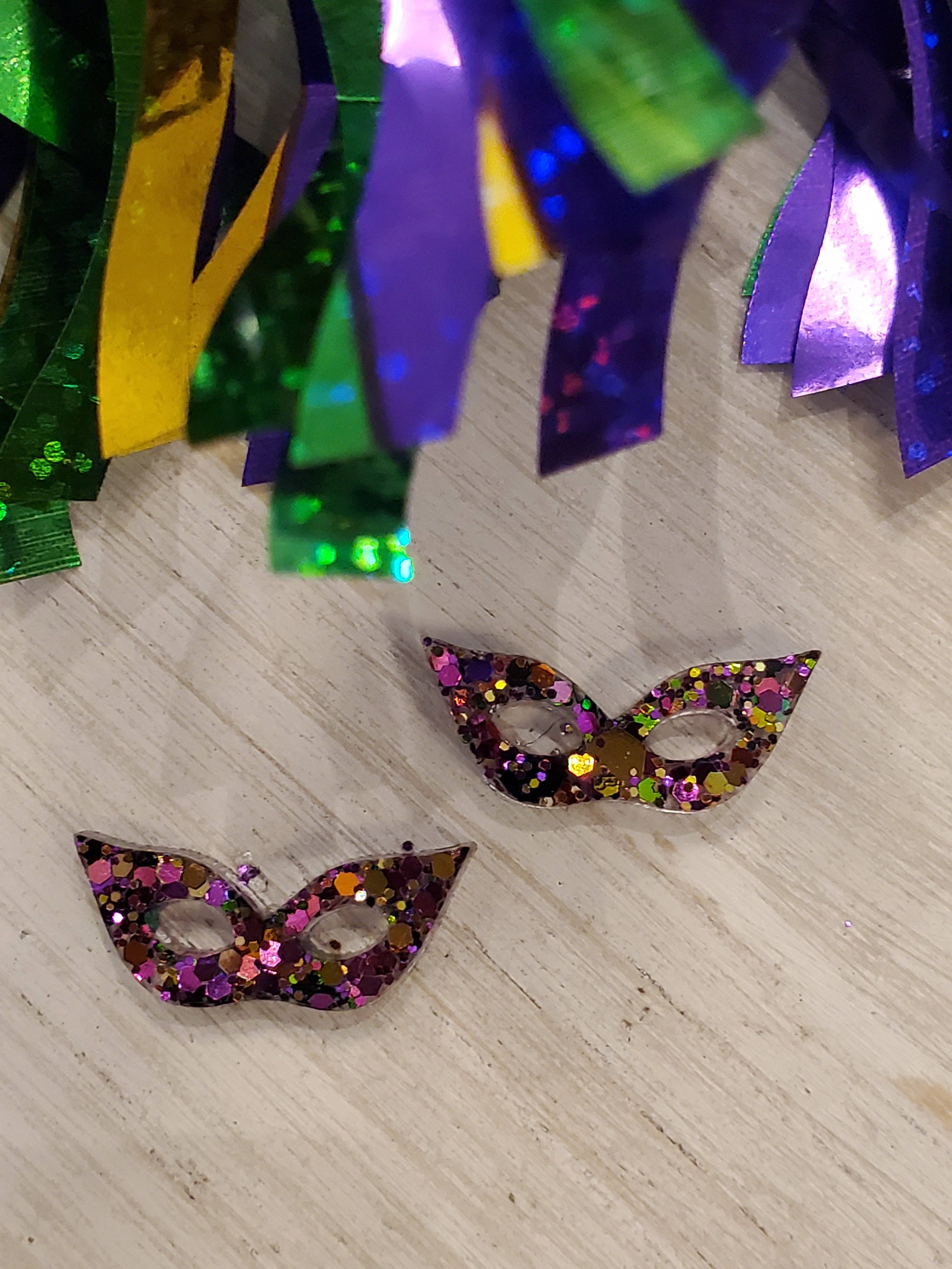Maggie G - Mardi Gras Mask Stud  Earrings Glitter Earrings Fat Tuesday - Image 2