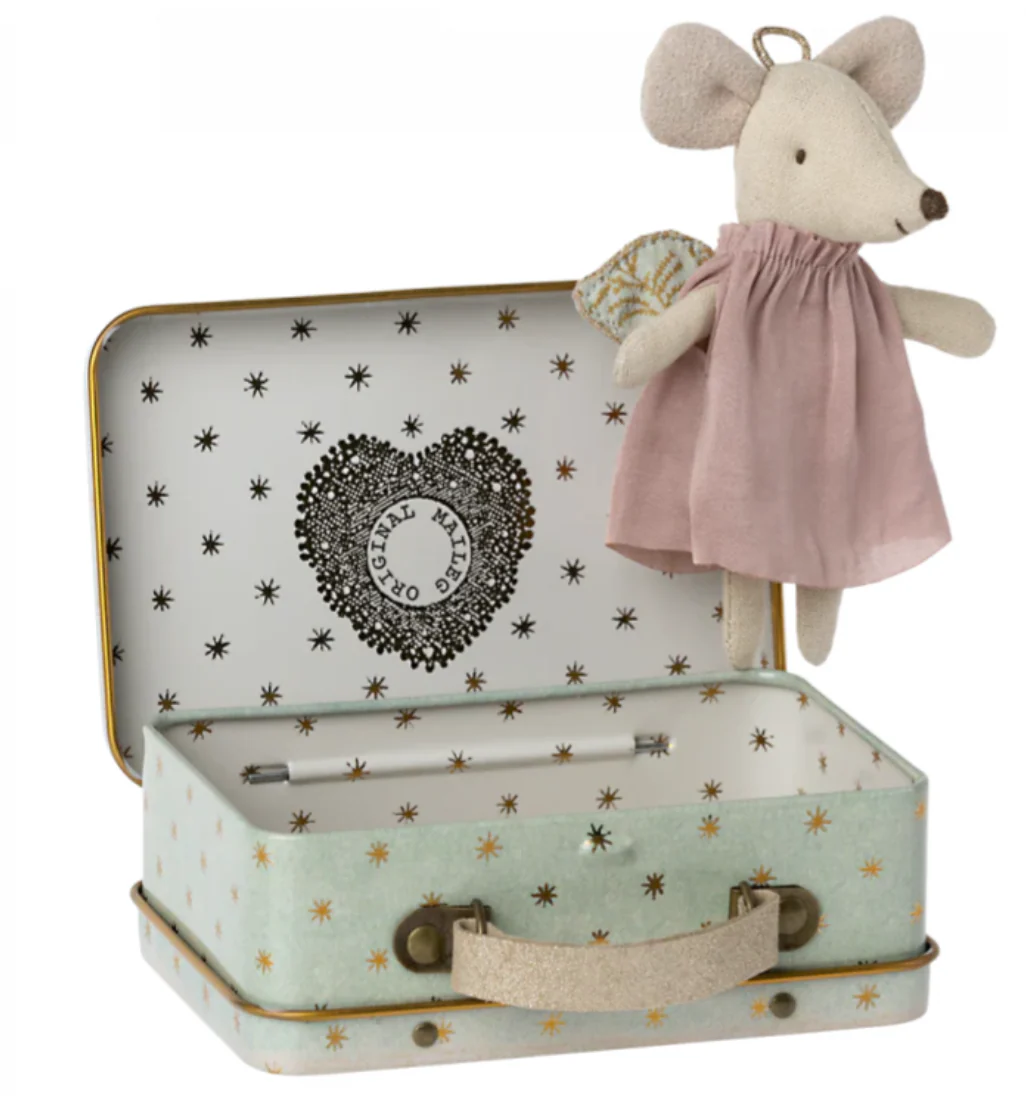 Maileg Angel Mouse in Suitcase. Little Sister