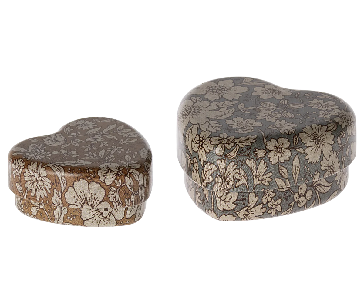 Maileg Heart Box - 2pcs set - Blue/Ocher