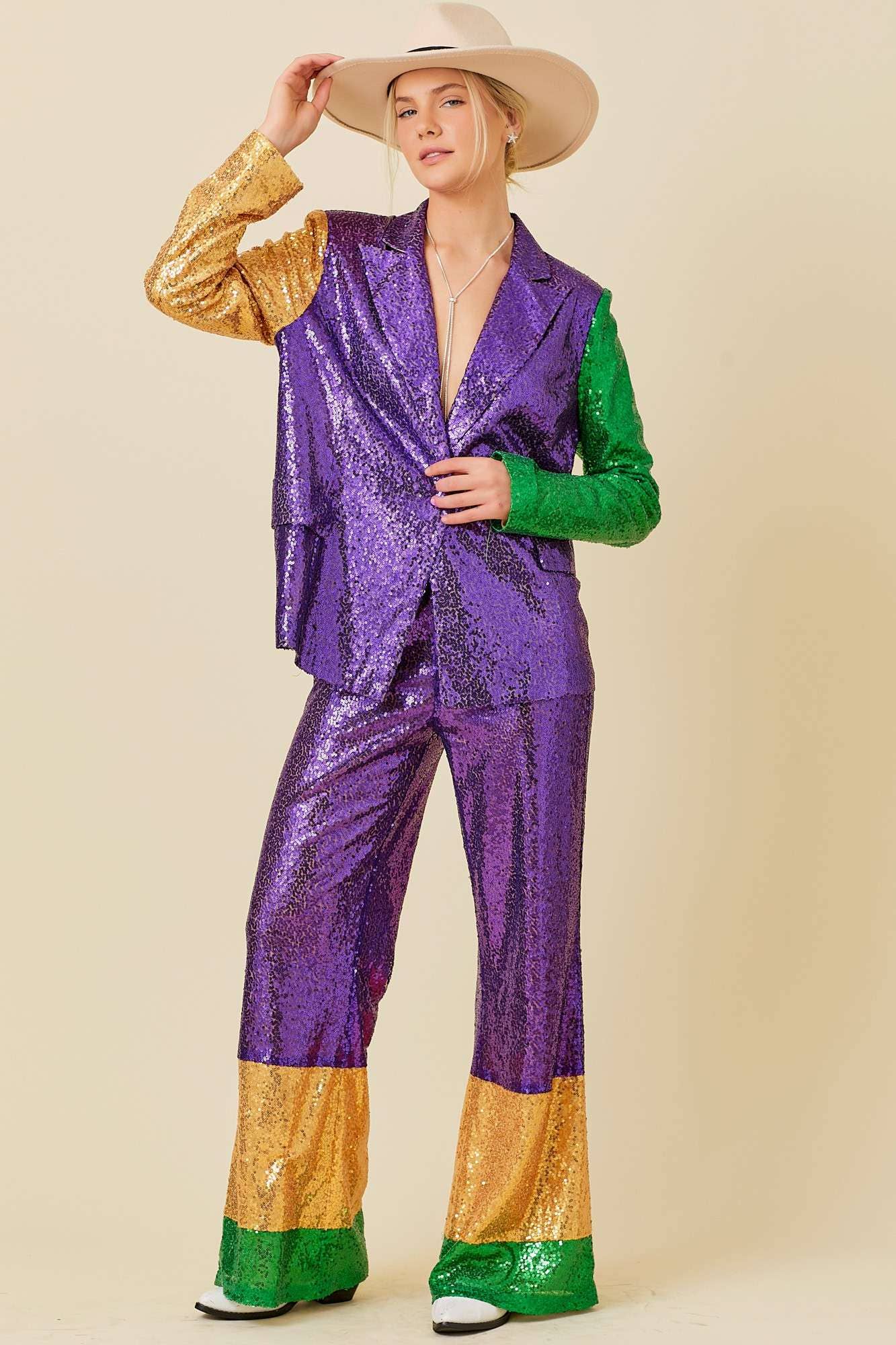Main Strip - Mardi Gras Sequin Wide Pants: MARDI GRAS / S - Image 5