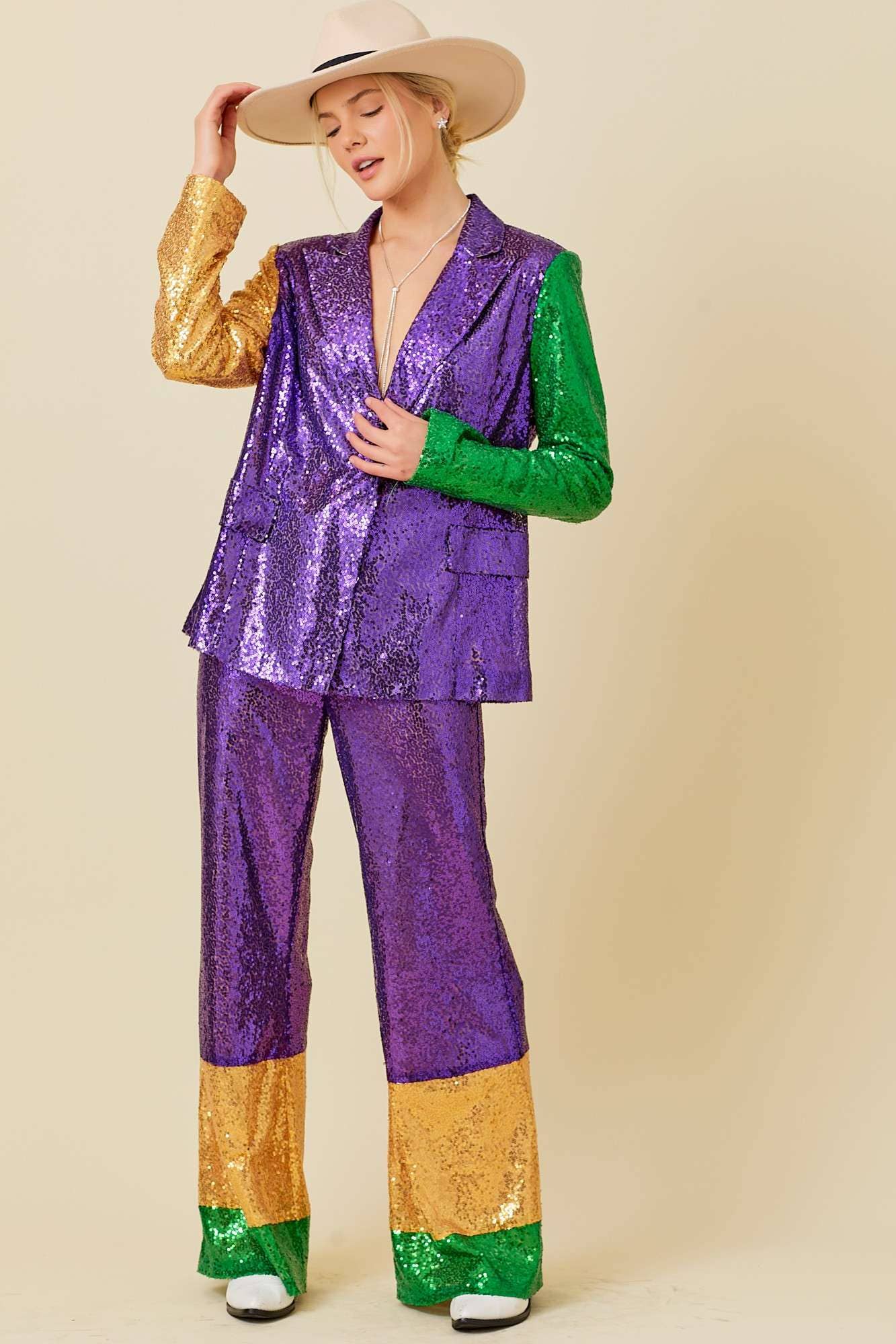 Main Strip - Mardi Gras Sequin Wide Pants: MARDI GRAS / S - Image 7