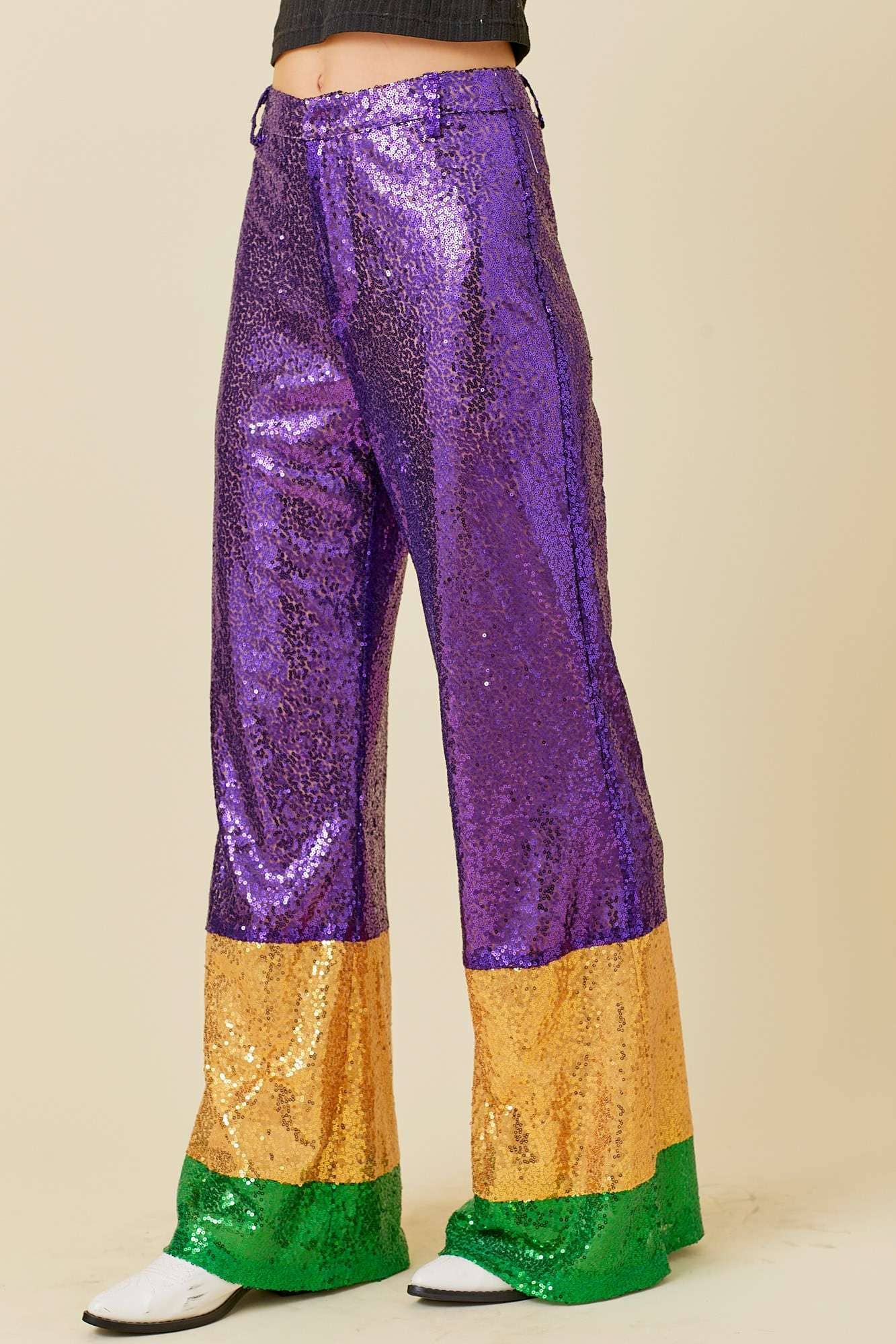 Main Strip - Mardi Gras Sequin Wide Pants: MARDI GRAS / S - Image 8