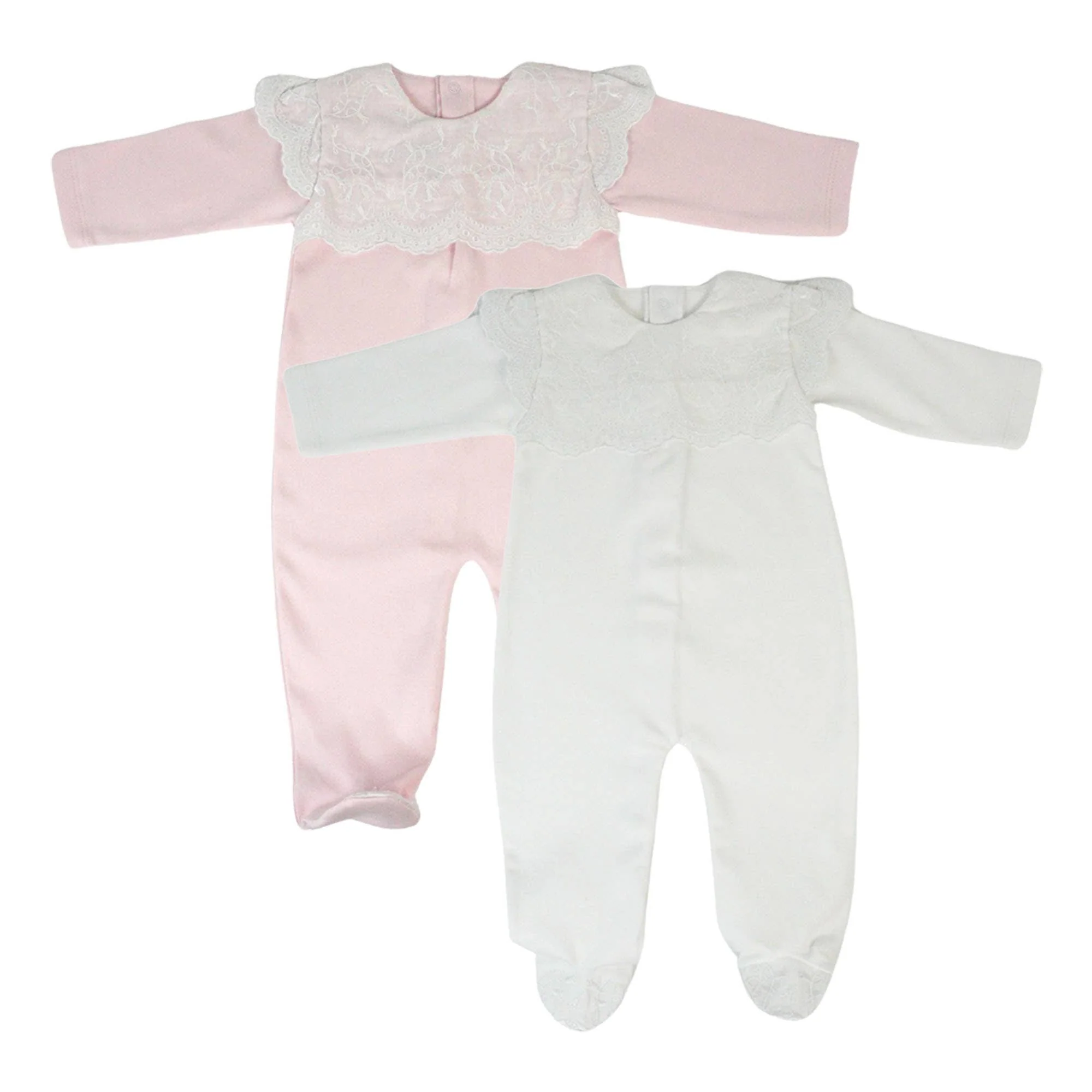 MARCELA - Swiss Batiste Baby Footie: Pink / 12-18 Months