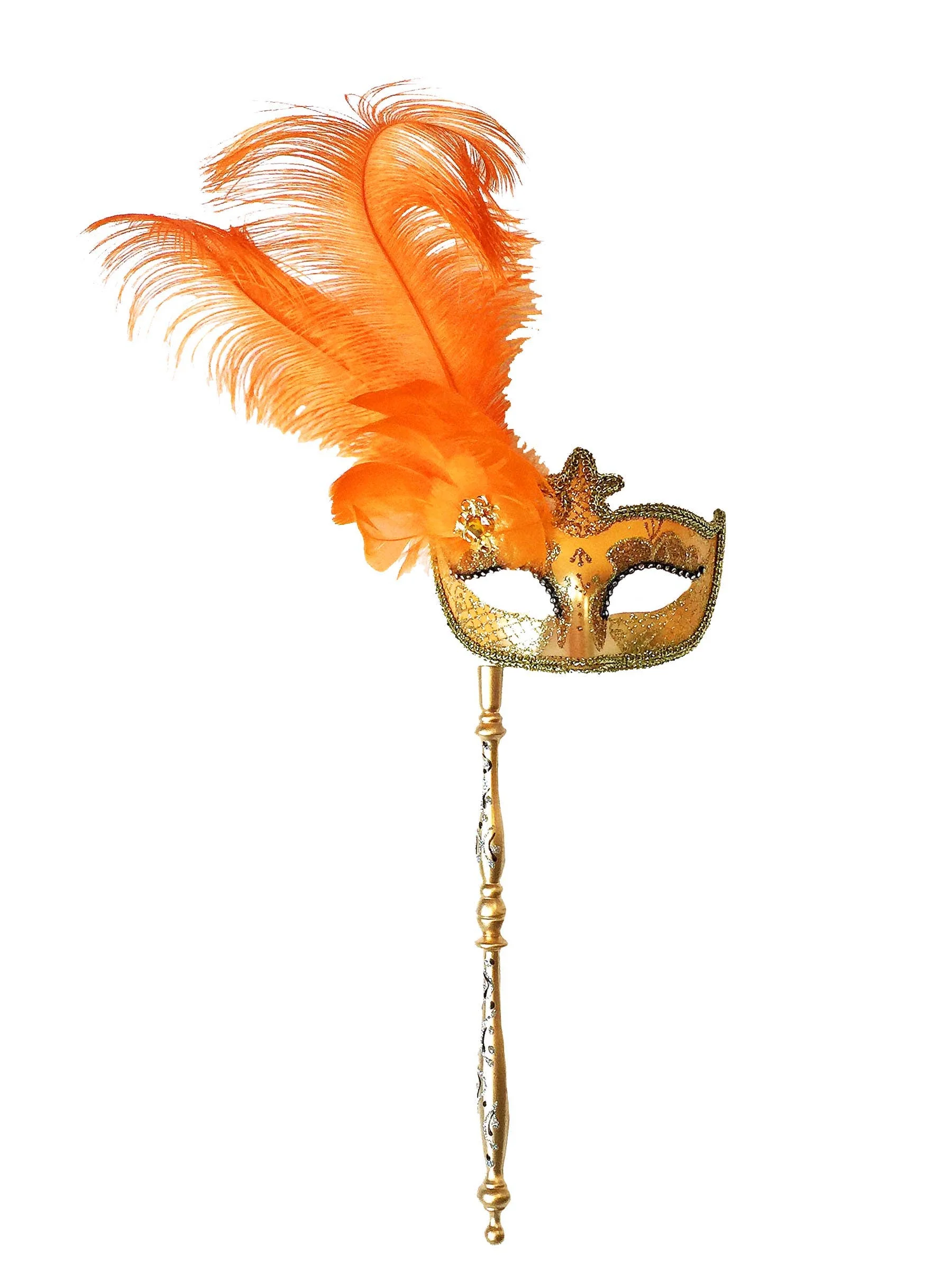 Mardi Gras Creations - Anarkali Mask With Eye Detail With Detachable Stick: Mardi Gras / Gold Accents - Image 6