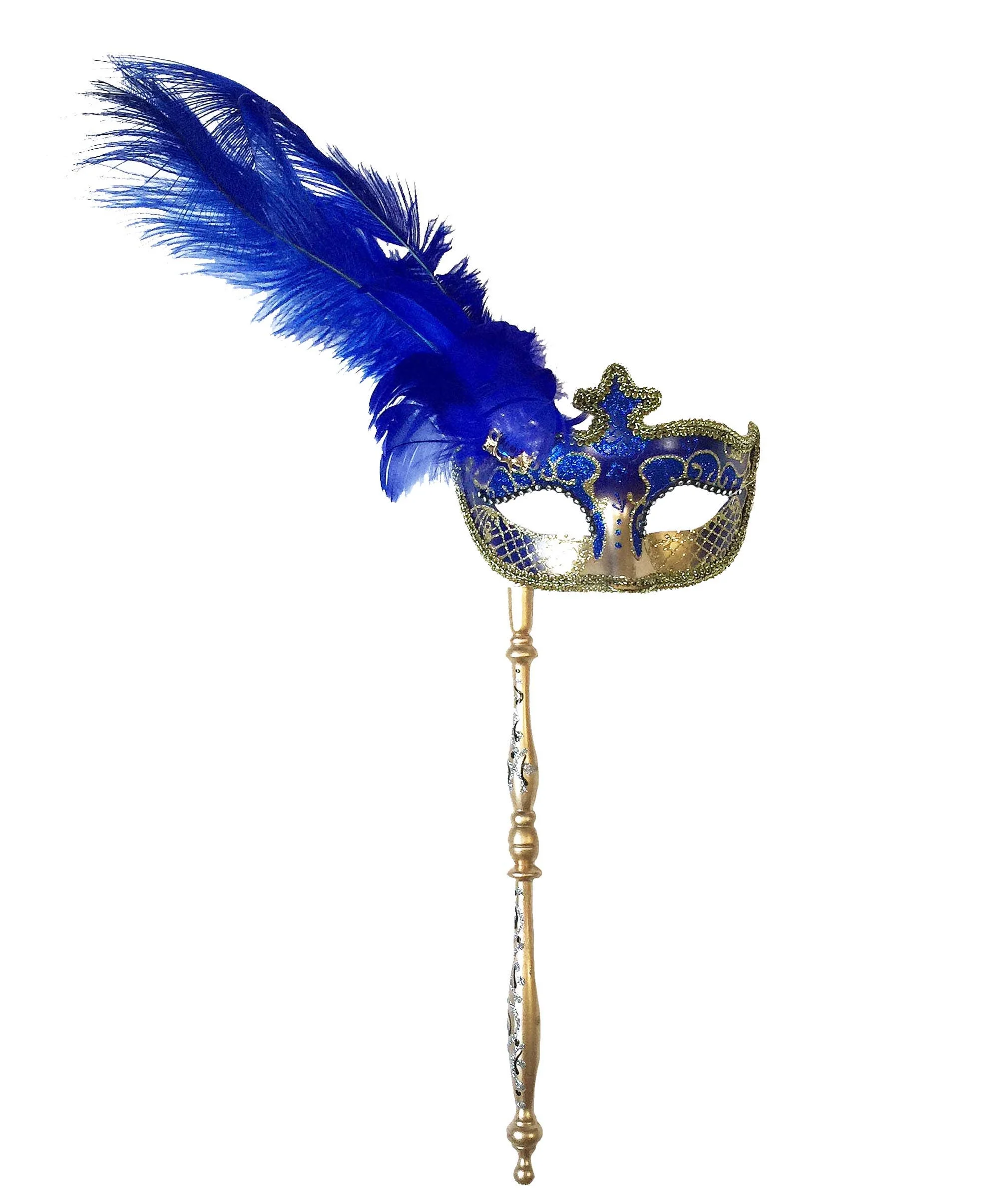 Mardi Gras Creations - Anarkali Mask With Eye Detail With Detachable Stick: Purple / Gold Accents - Image 3