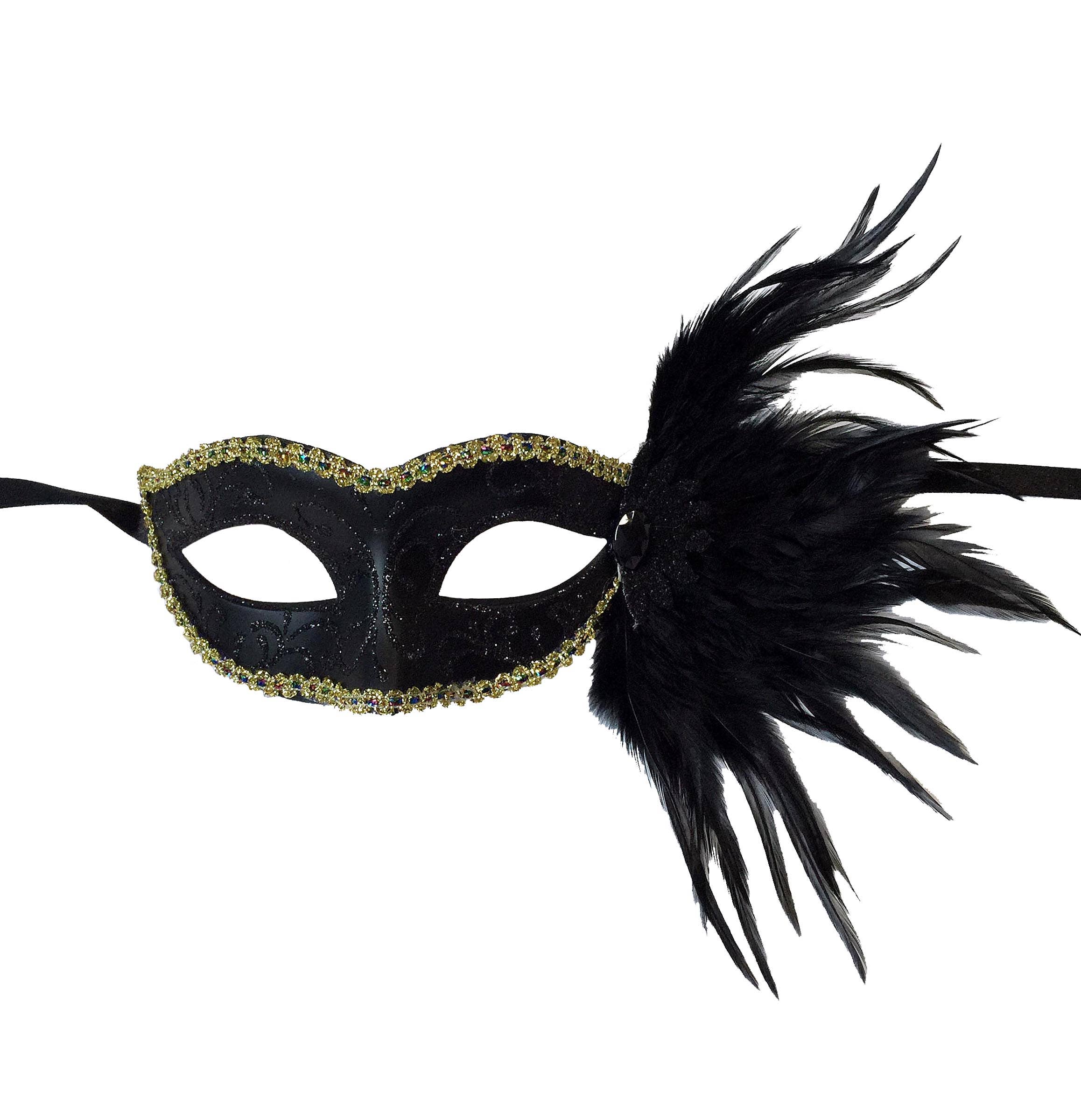 Mardi Gras Creations - Glitter Swirl Eyelet Mask With Side Feathers: Turquoise - Image 4