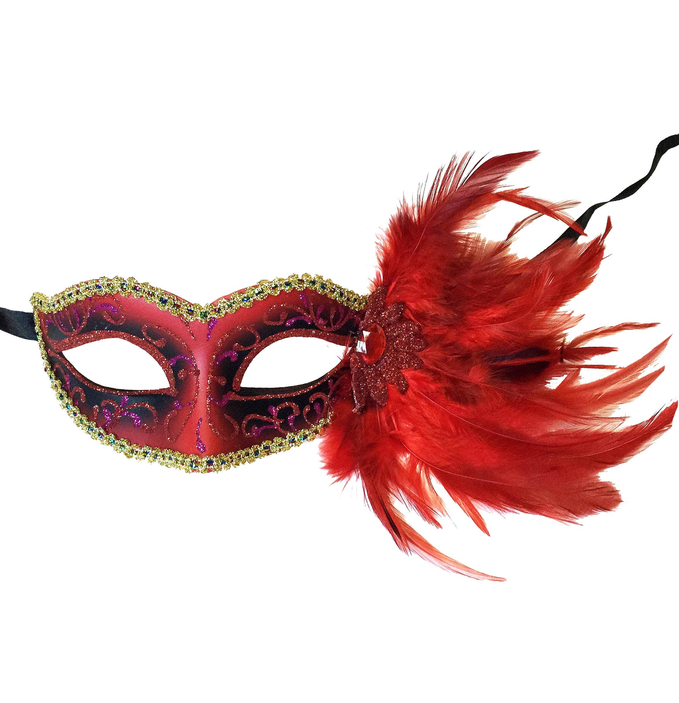 Mardi Gras Creations - Glitter Swirl Eyelet Mask With Side Feathers: Turquoise - Image 7
