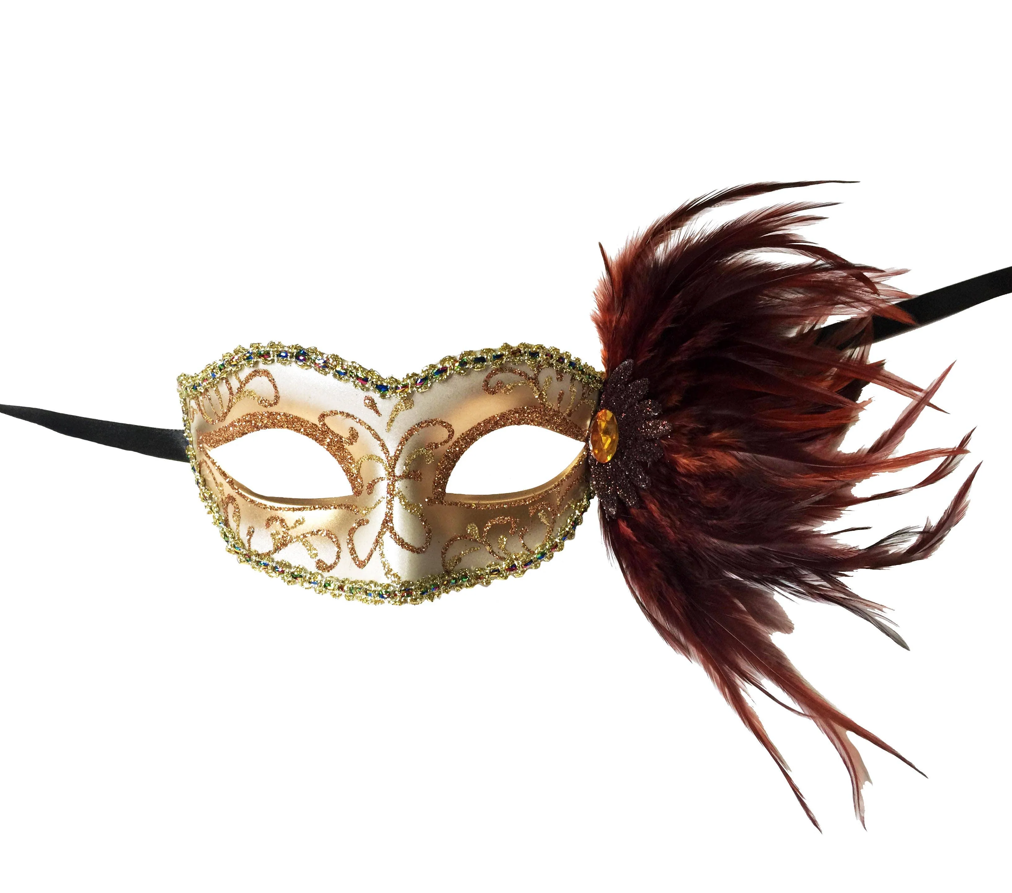Mardi Gras Creations - Glitter Swirl Eyelet Mask With Side Feathers: Turquoise - Image 8