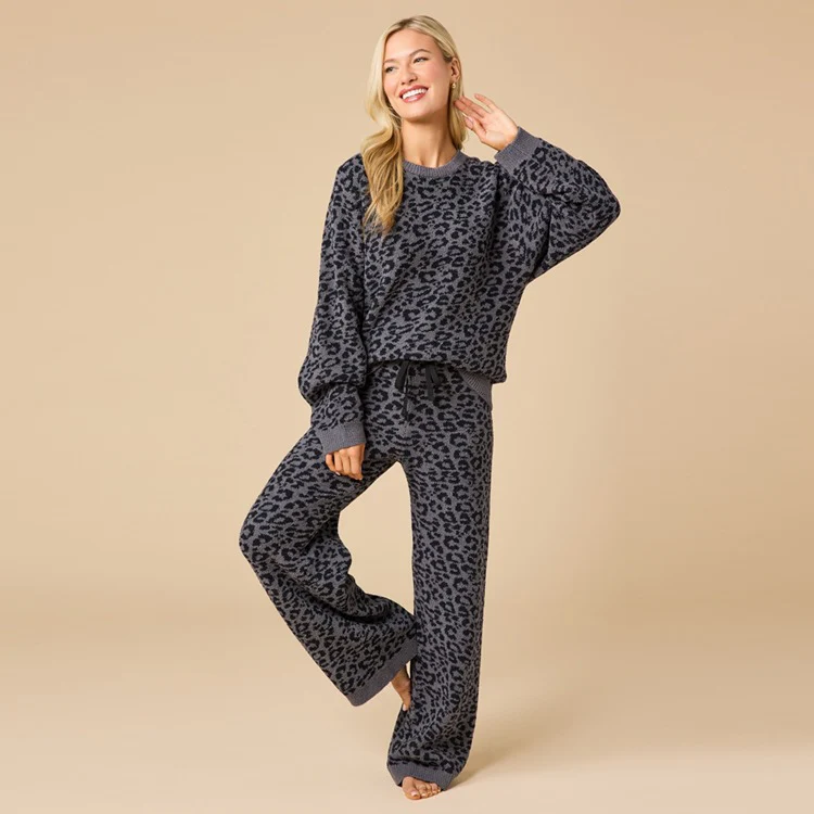 Marshmallow Leopard Print Crew Neck Lounge Set