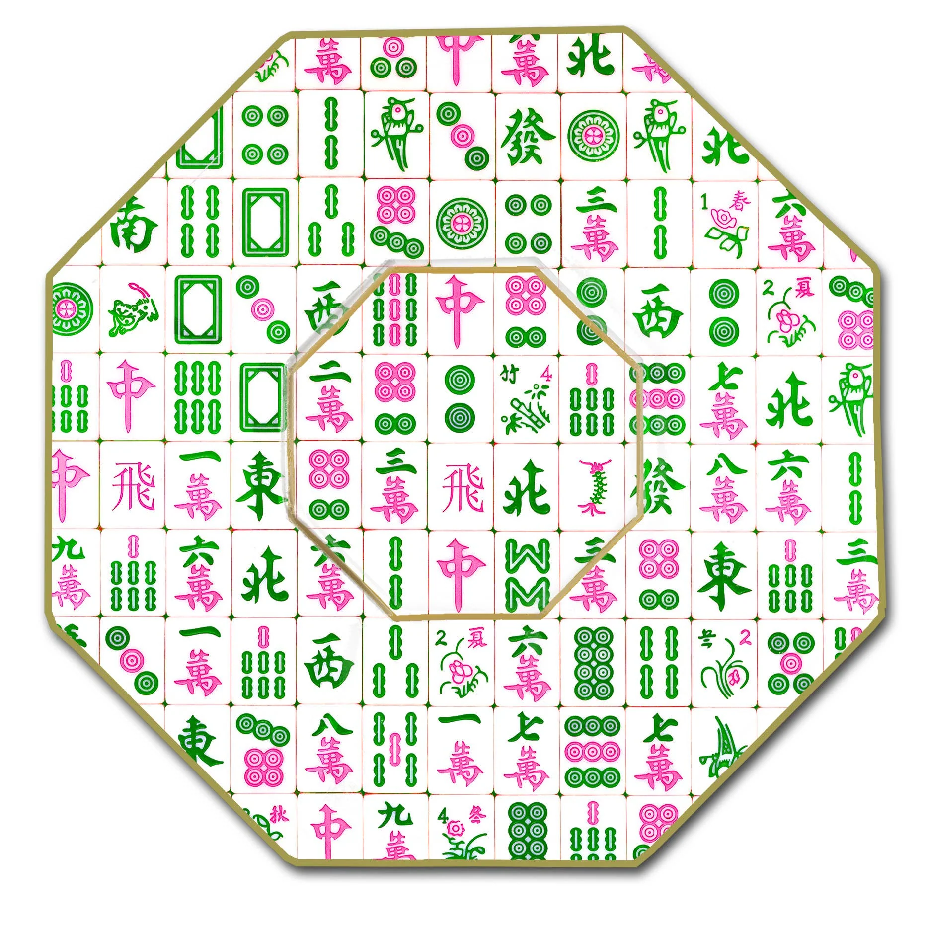 Marye-Kelley - P6660-Pink and Green Mahjong Glass Plate: 6" Square - Image 2
