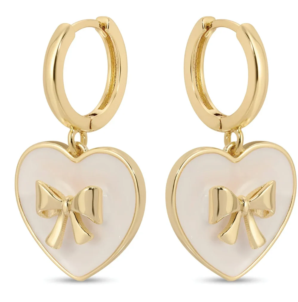 Medium Plain Huggie with white Heart and Gold Bow