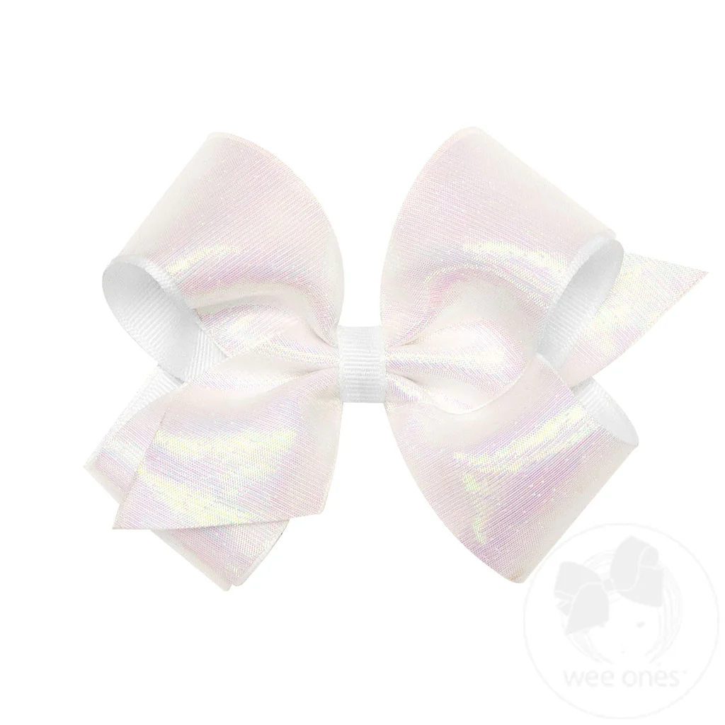 Wee Ones Medium Sheer Iridescent and Grosgrain Overlay Hair Bow - Image 3