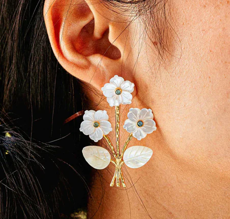Mermaid Garden Convertible Bouquet Post Earrings, MOP/Jade - Image 3
