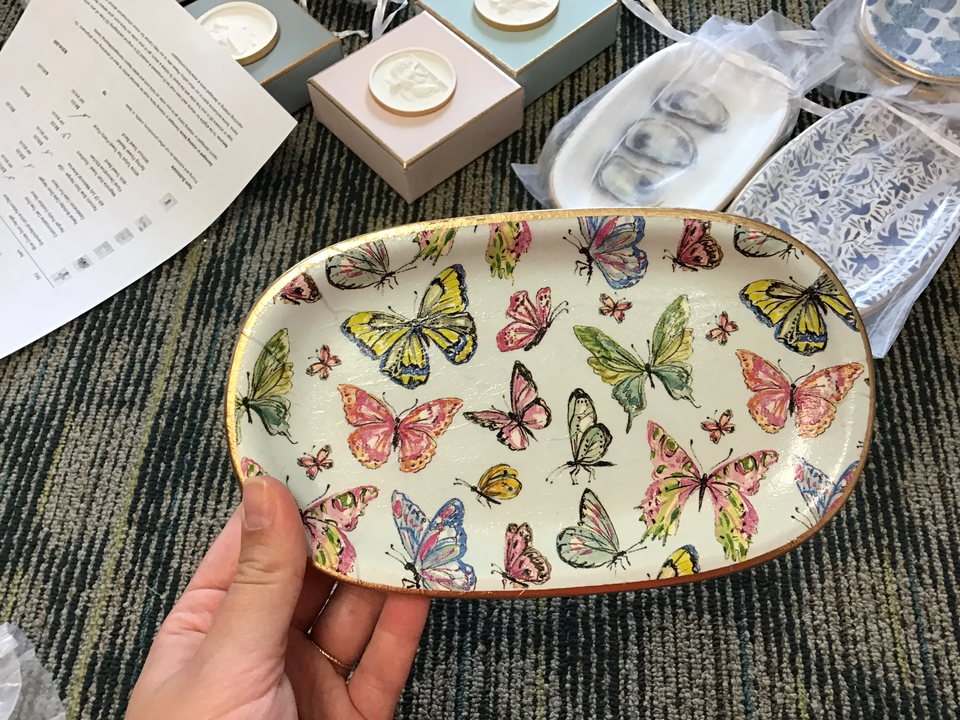 Michelle Allen Designs - Ceramic Jewelry tray- large: Spring Butterflies