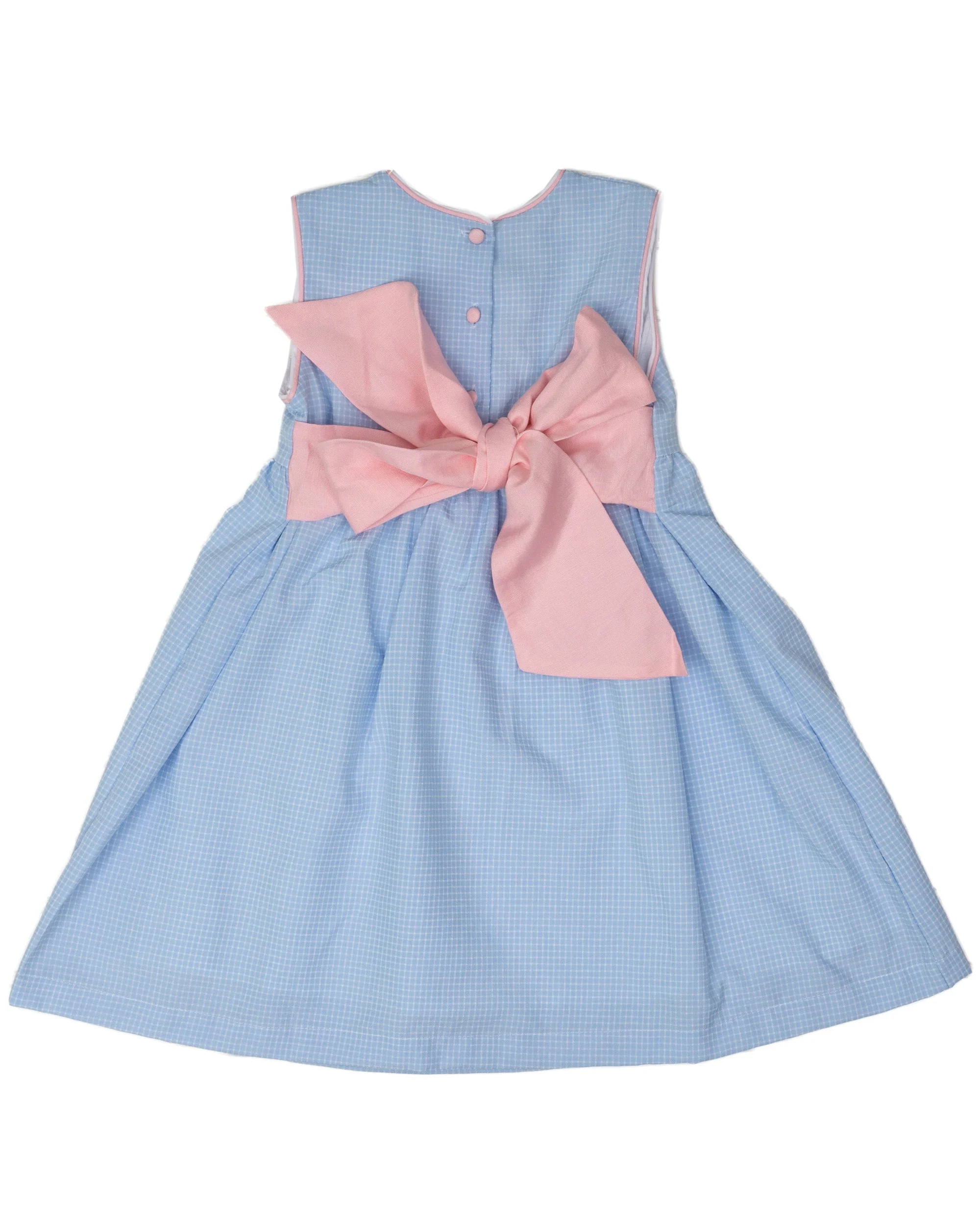 Mildred Blue Check W/ Pink Bow Dress - Image 2