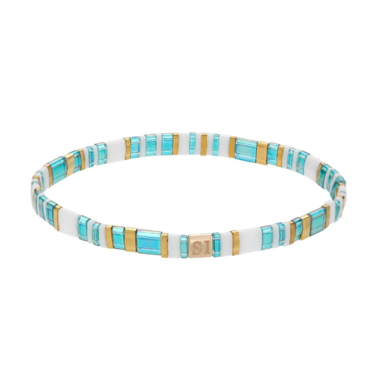 Miyuki Tila Bracelets - Teal/Wht