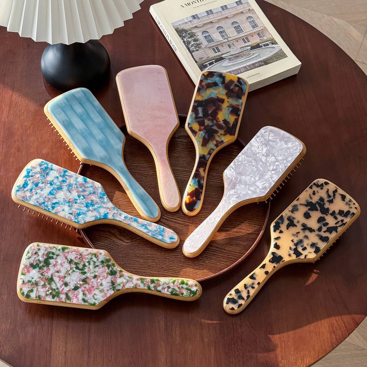 MKS America - Acetate Patterned Paddle Hair Brush with Wooden Edge: C6 / M - Image 2