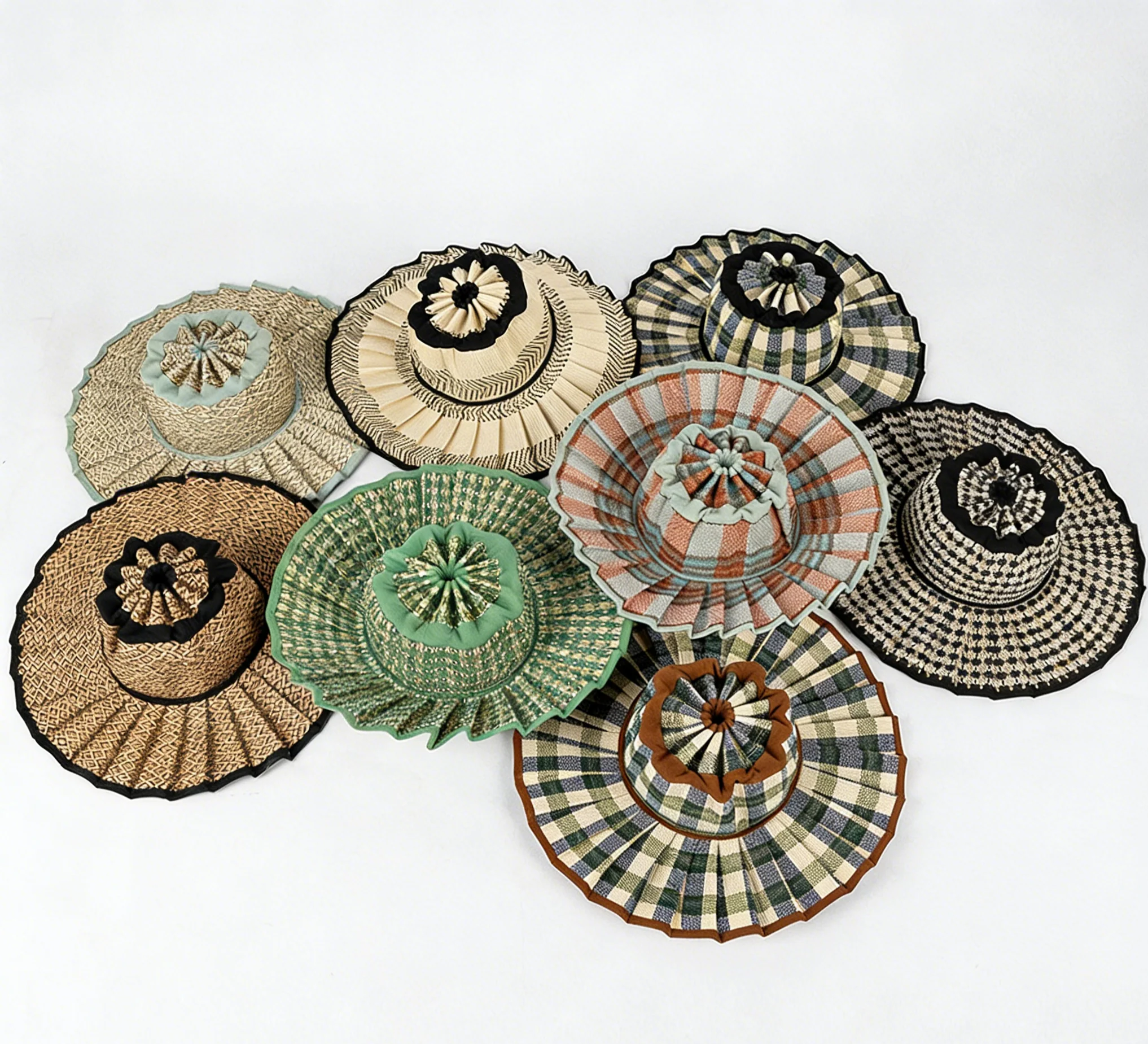 MKS America - Boho Checkered Straw Hat Foldable Beach Sun Hat: TGrass / M - Image 2