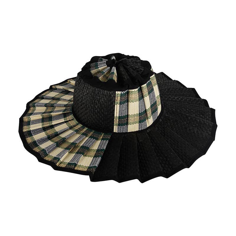 MKS America - Boho Checkered Straw Hat Foldable Beach Sun Hat: TGrass / M - Image 25