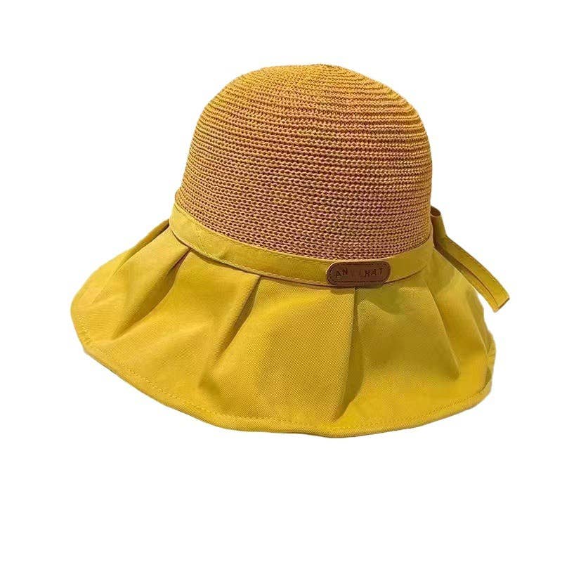 MKS America - Large Brim Bucket Hat Bow Tie Women's Hat: Beige - Image 2