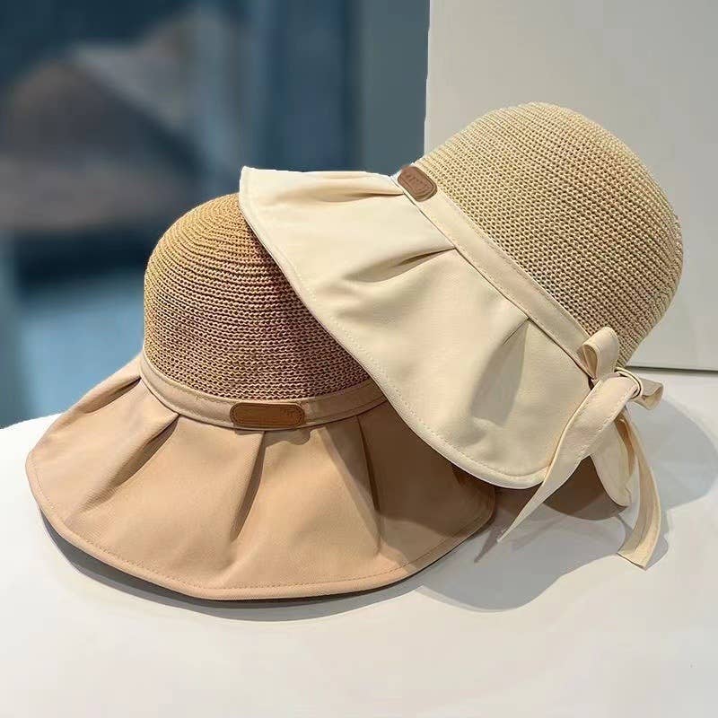 MKS America - Large Brim Bucket Hat Bow Tie Women's Hat: Beige - Image 3