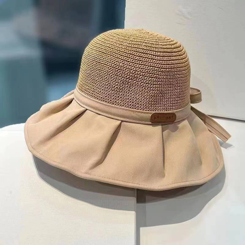 MKS America - Large Brim Bucket Hat Bow Tie Women's Hat: Beige - Image 5