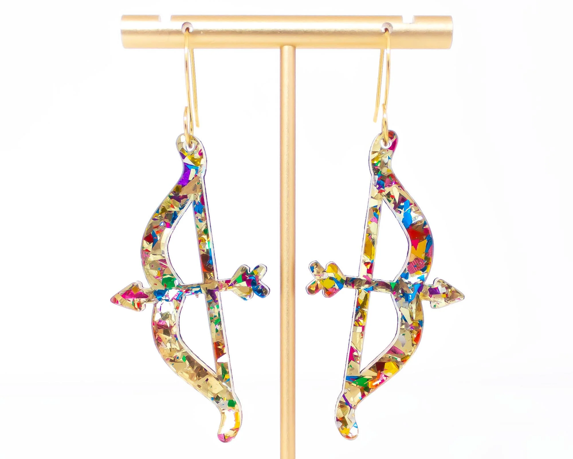 Momenti di Vita - Valentines Earrings Bow & Arrow Glitter Acrylic Dangles