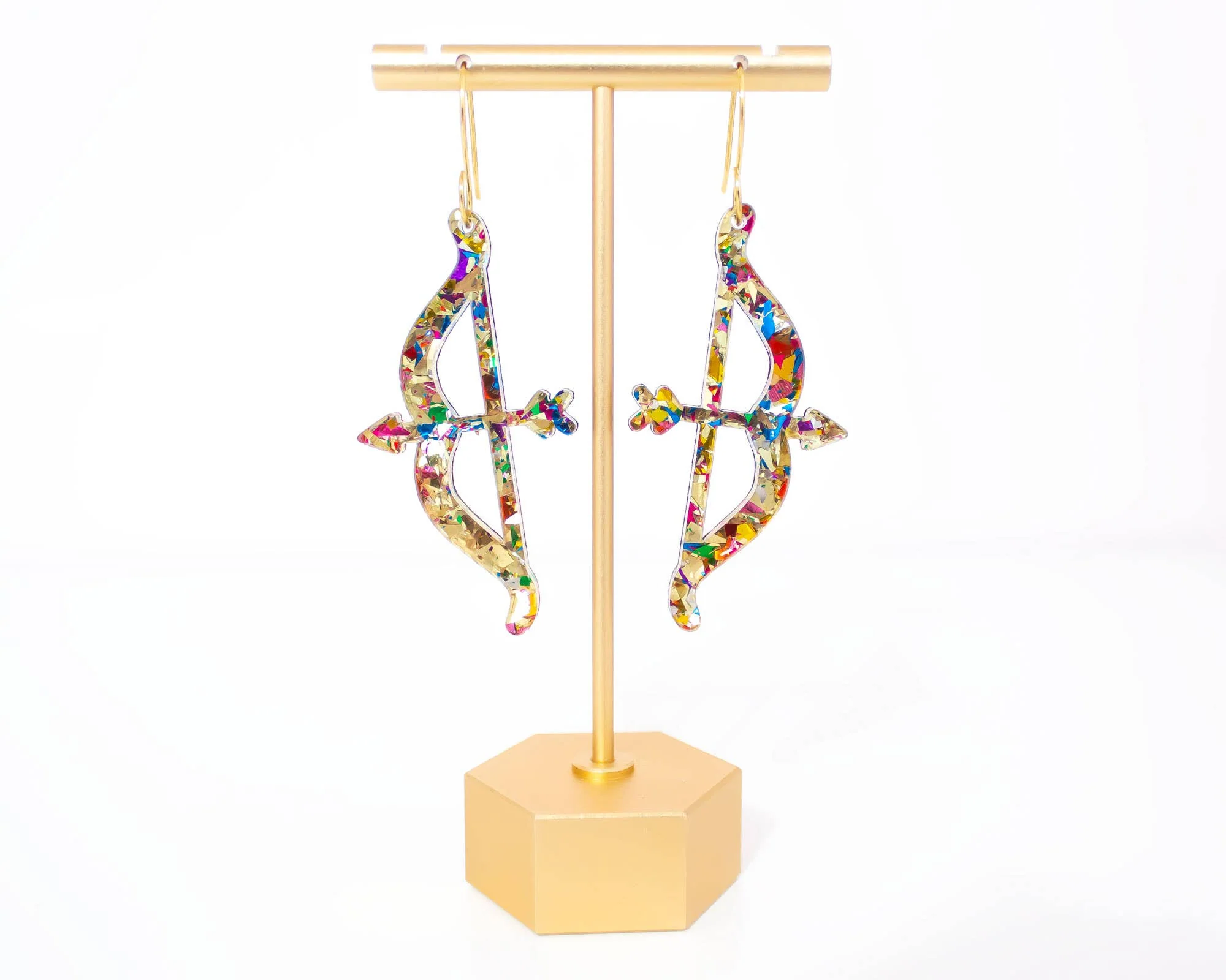 Momenti di Vita - Valentines Earrings Bow & Arrow Glitter Acrylic Dangles - Image 2