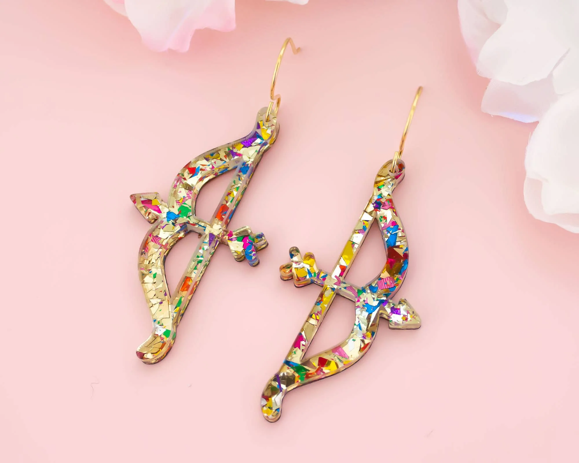 Momenti di Vita - Valentines Earrings Bow & Arrow Glitter Acrylic Dangles - Image 3