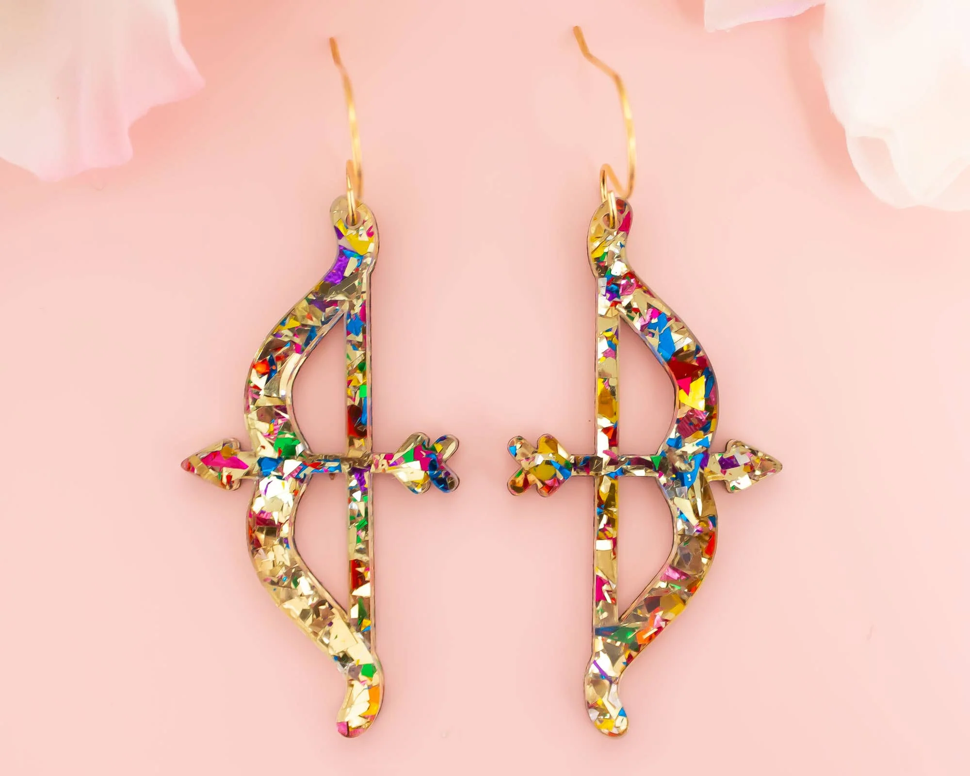 Momenti di Vita - Valentines Earrings Bow & Arrow Glitter Acrylic Dangles - Image 4