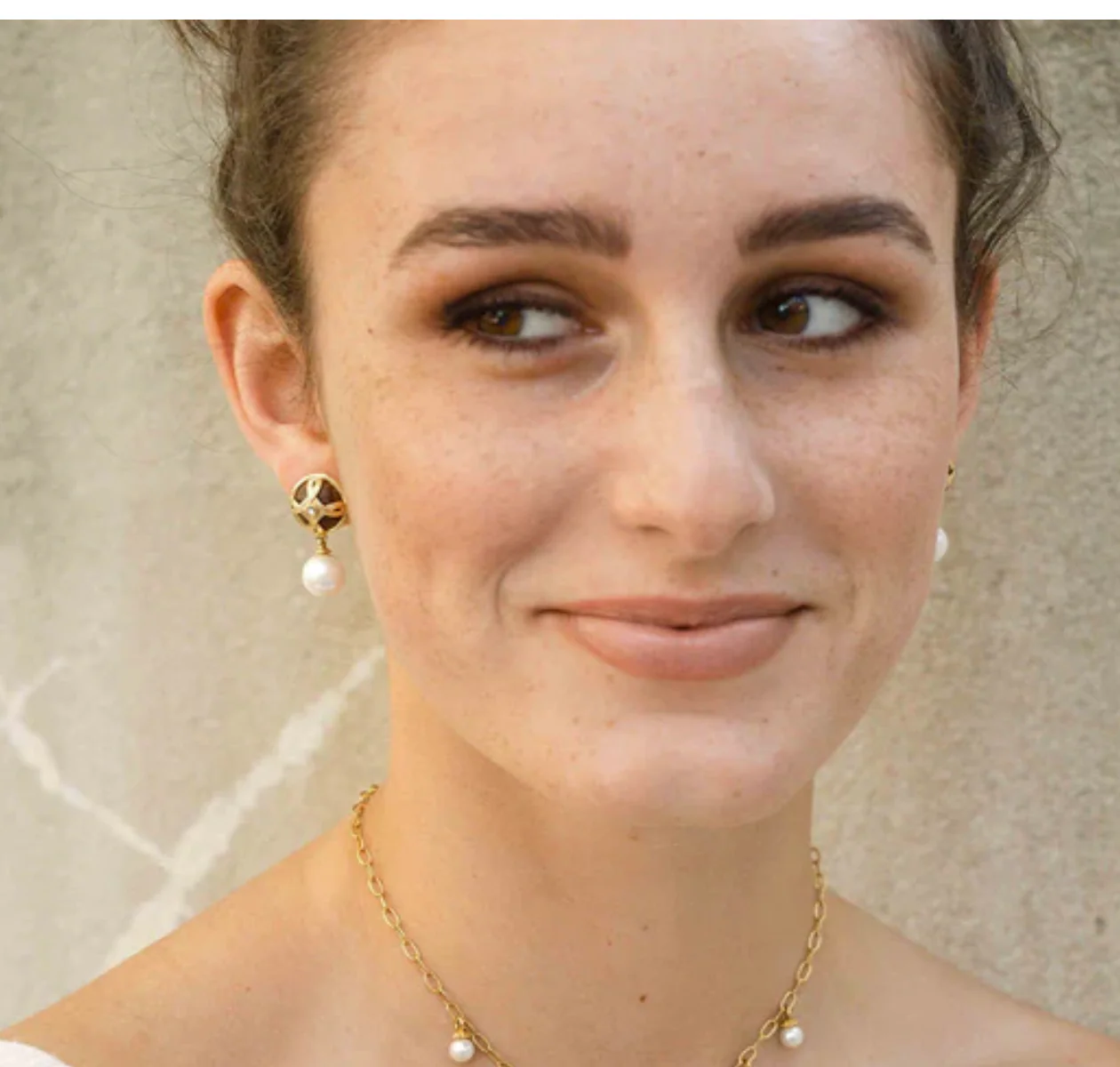 Monique Drop Earrings- Pearl/Teak - Image 2